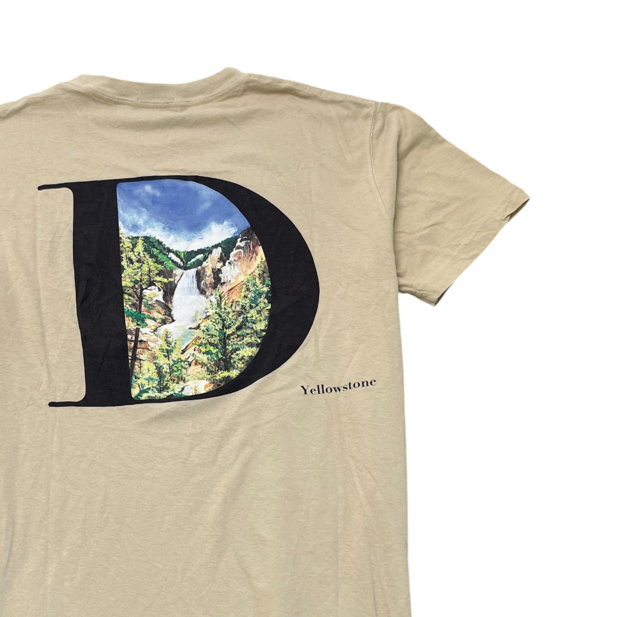 Men's Embroidered Logo Back Print T-Shirt Beige Size S