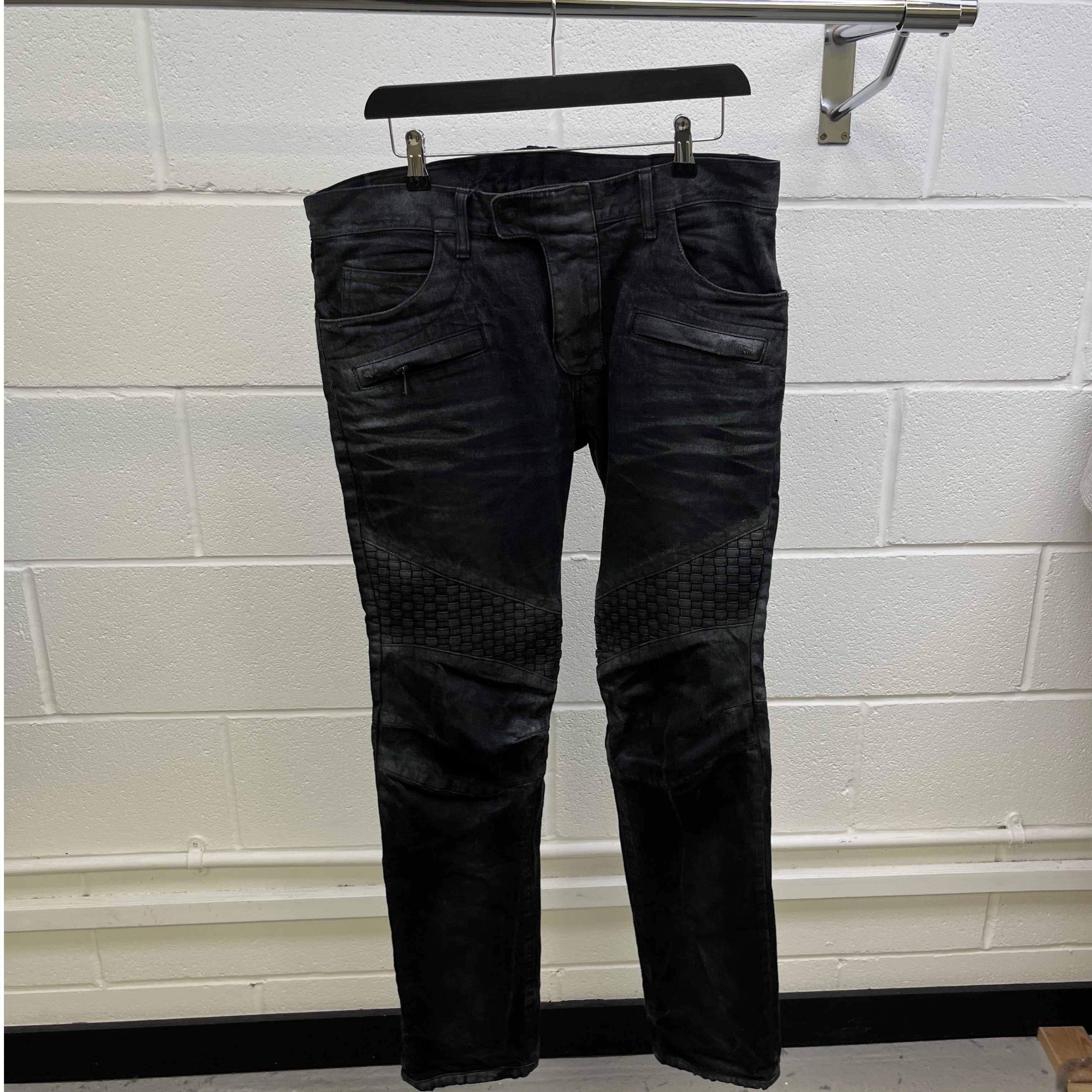 Men's Distressed Biker Jeans Black Size Waist 32"