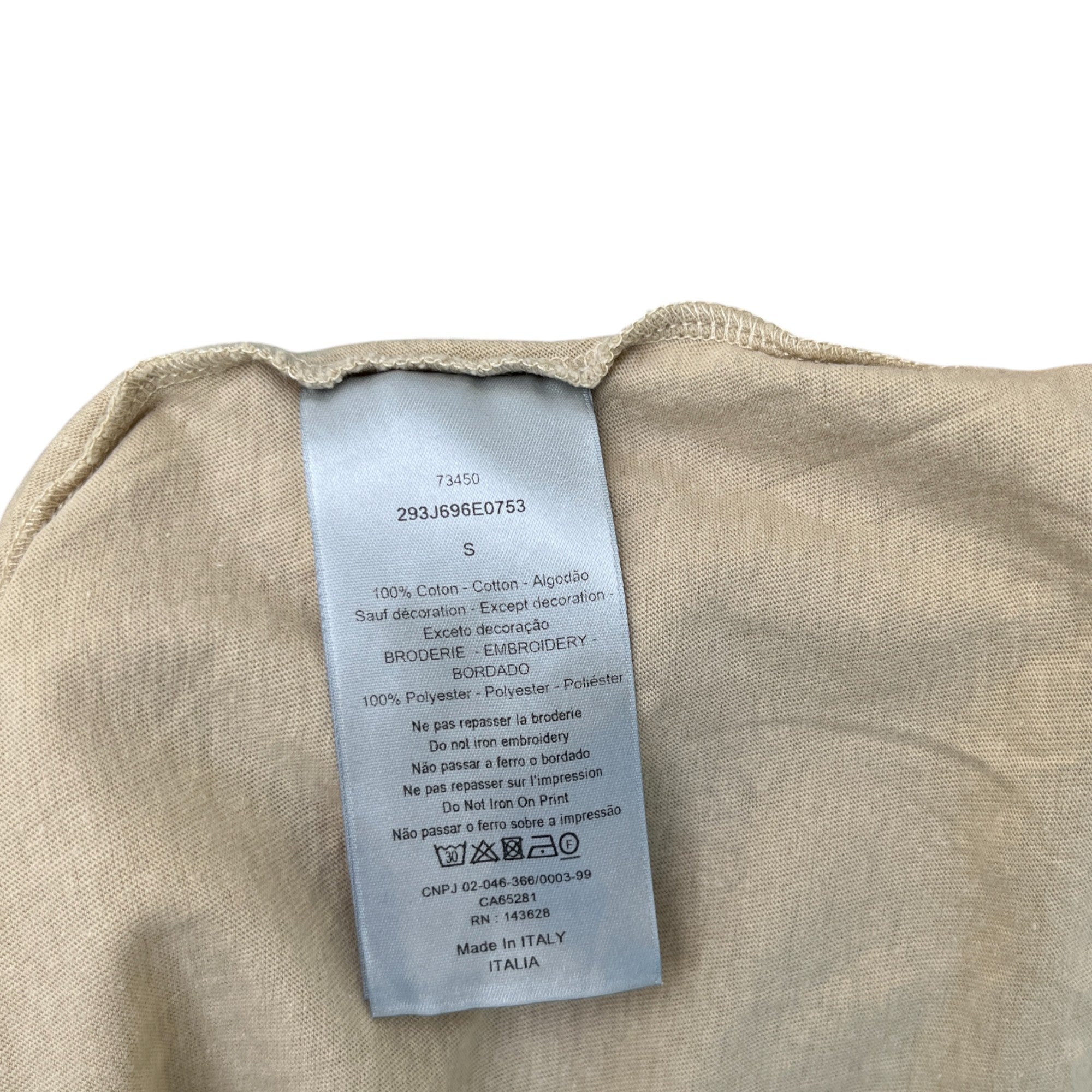 Men's Embroidered Logo Back Print T-Shirt Beige Size S