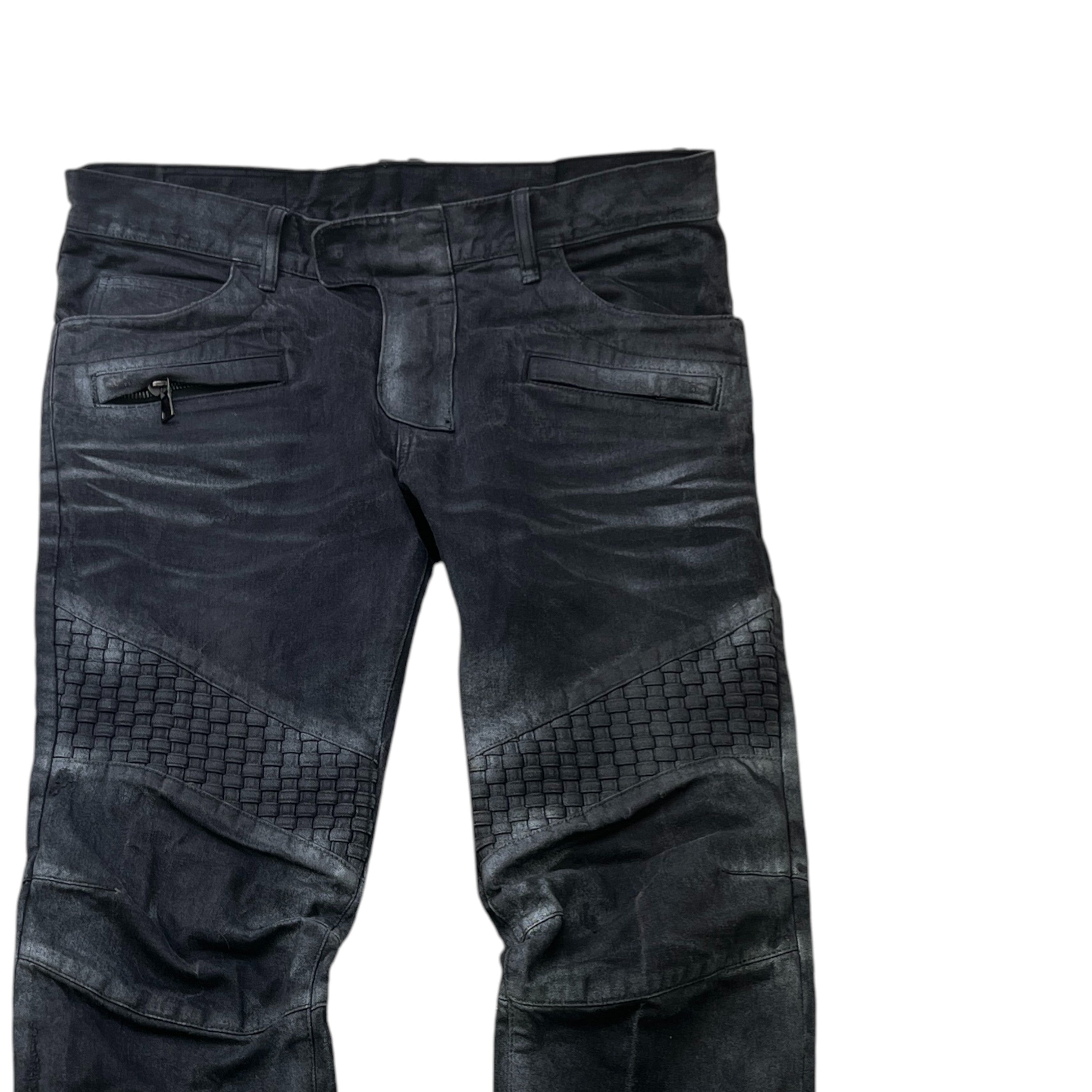 Men's Distressed Biker Jeans Black Size Waist 32"