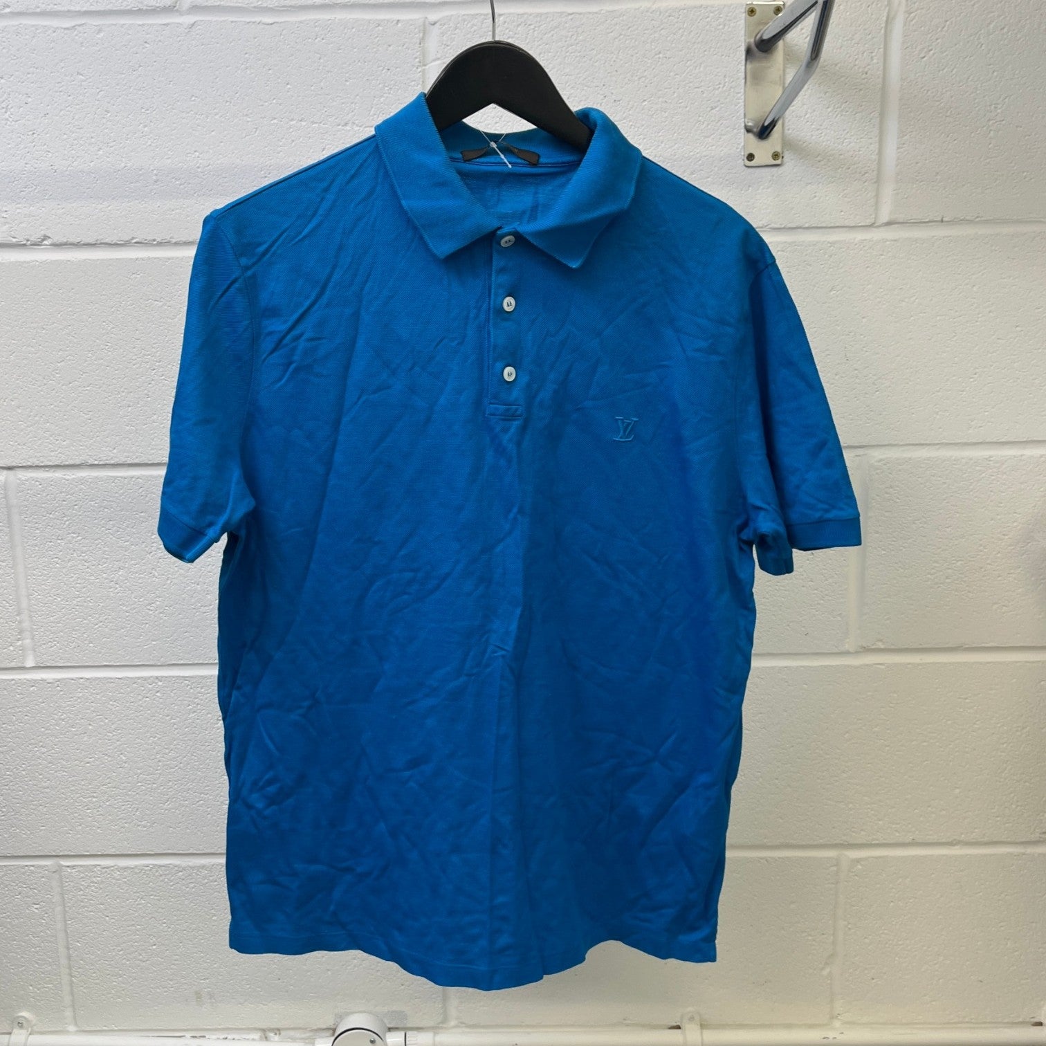 Men's Embroidered Logo Polo Shirt Blue Size L