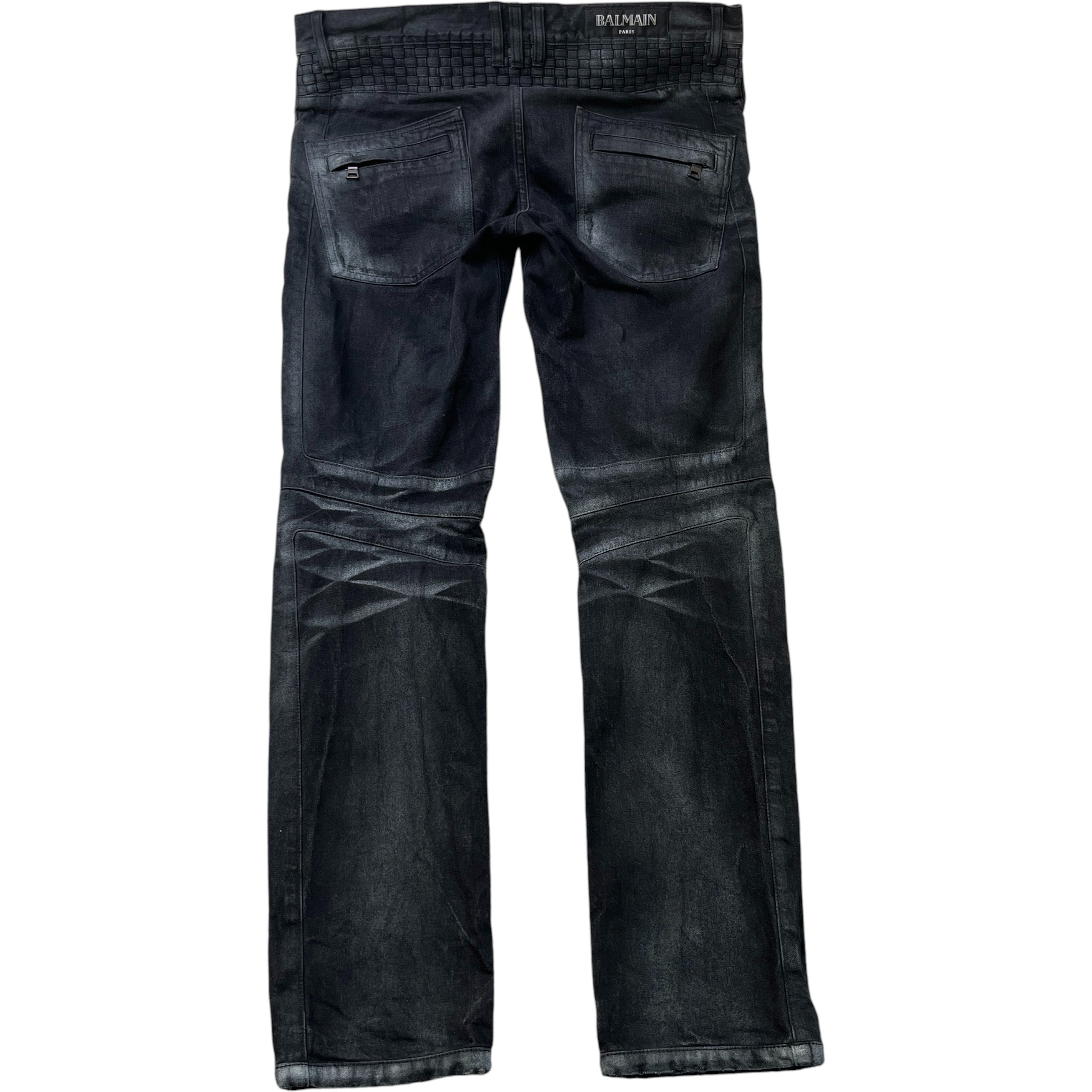 Men's Distressed Biker Jeans Black Size Waist 32"