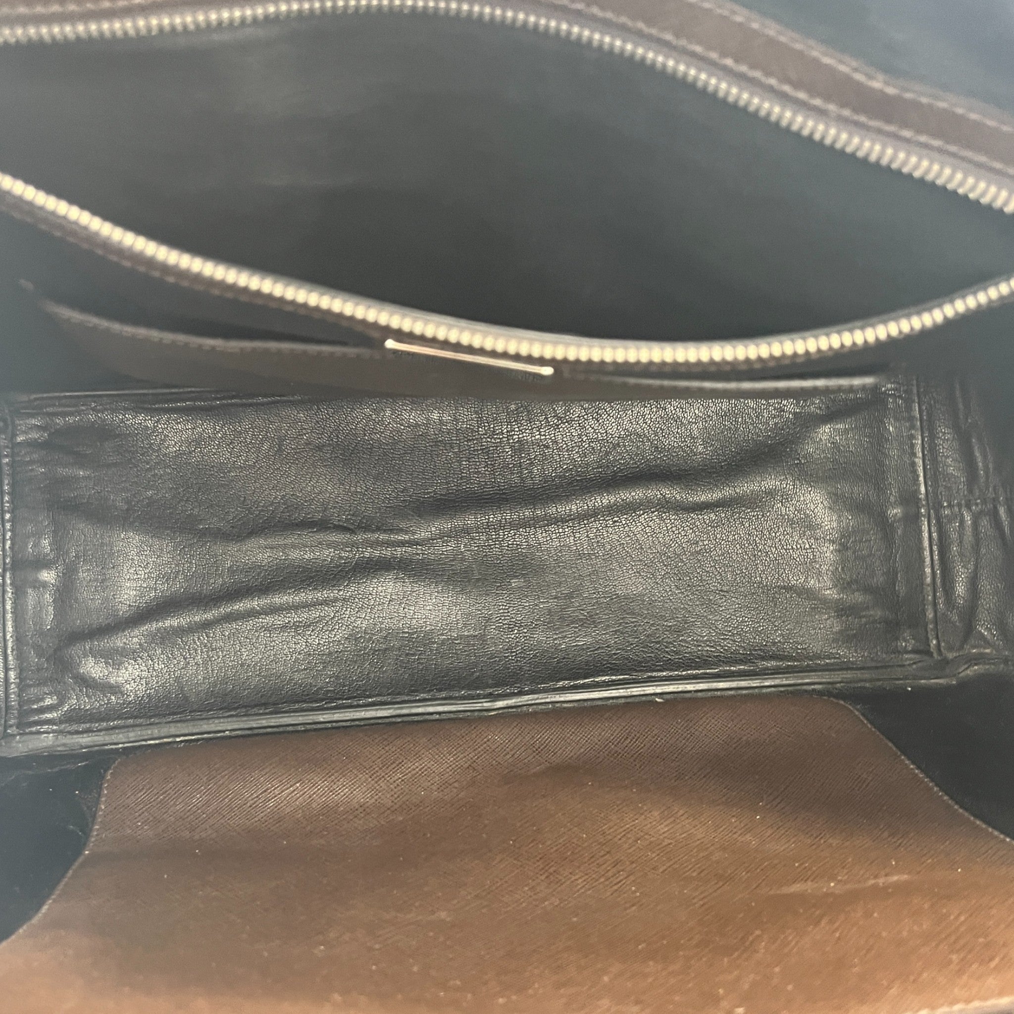 Men's Plaque Logo Saffiano Briefcase Bag Brown