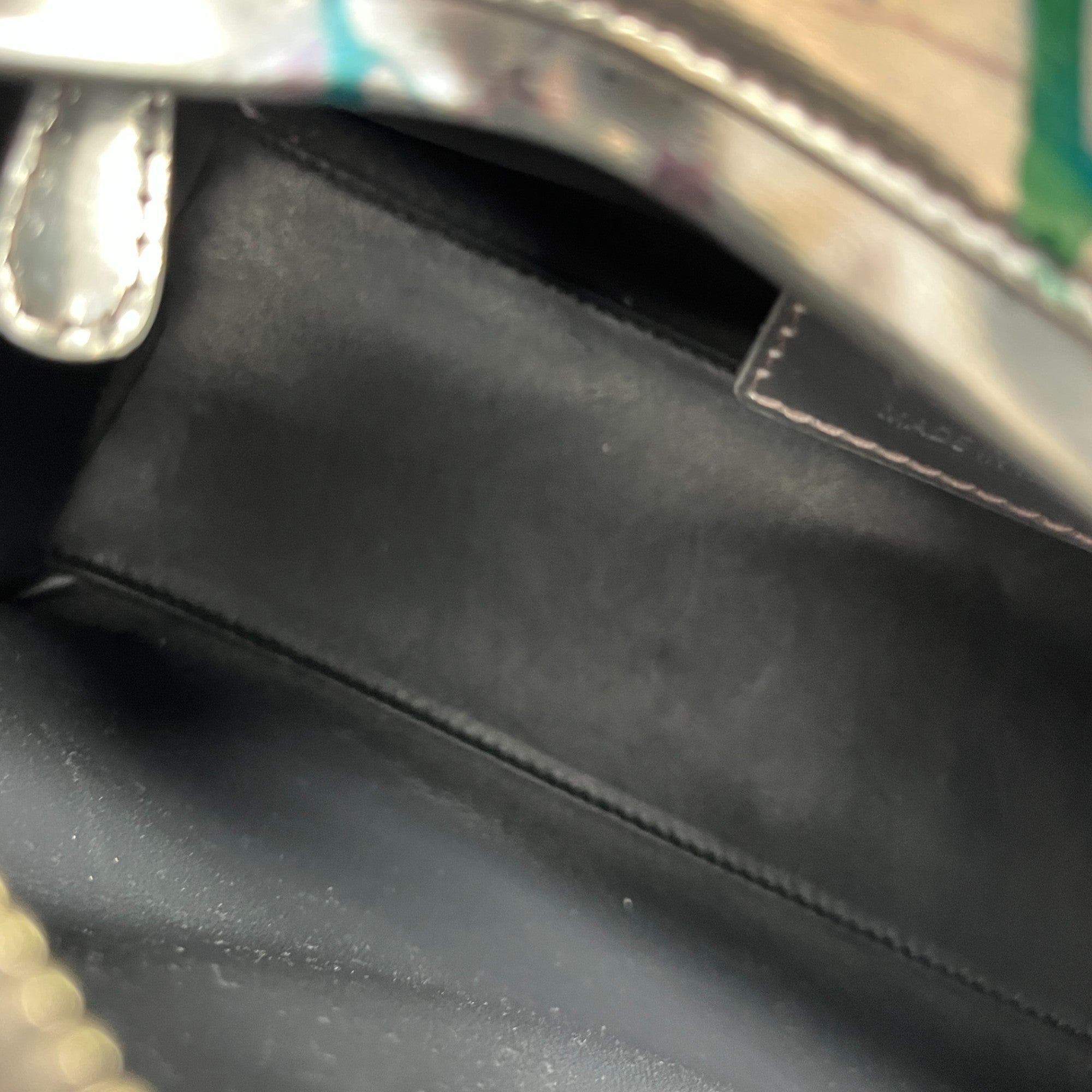 Women's Metallic Patent Floral Printed Medium Lady Dior Bag Silver