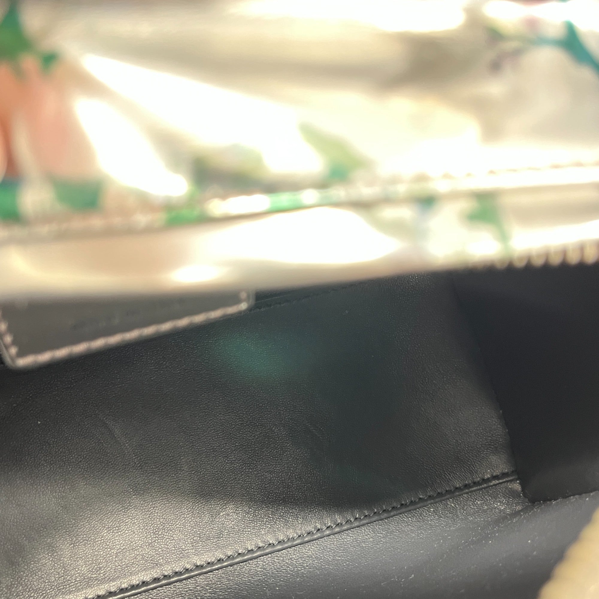 Women's Metallic Patent Floral Printed Medium Lady Dior Bag Silver