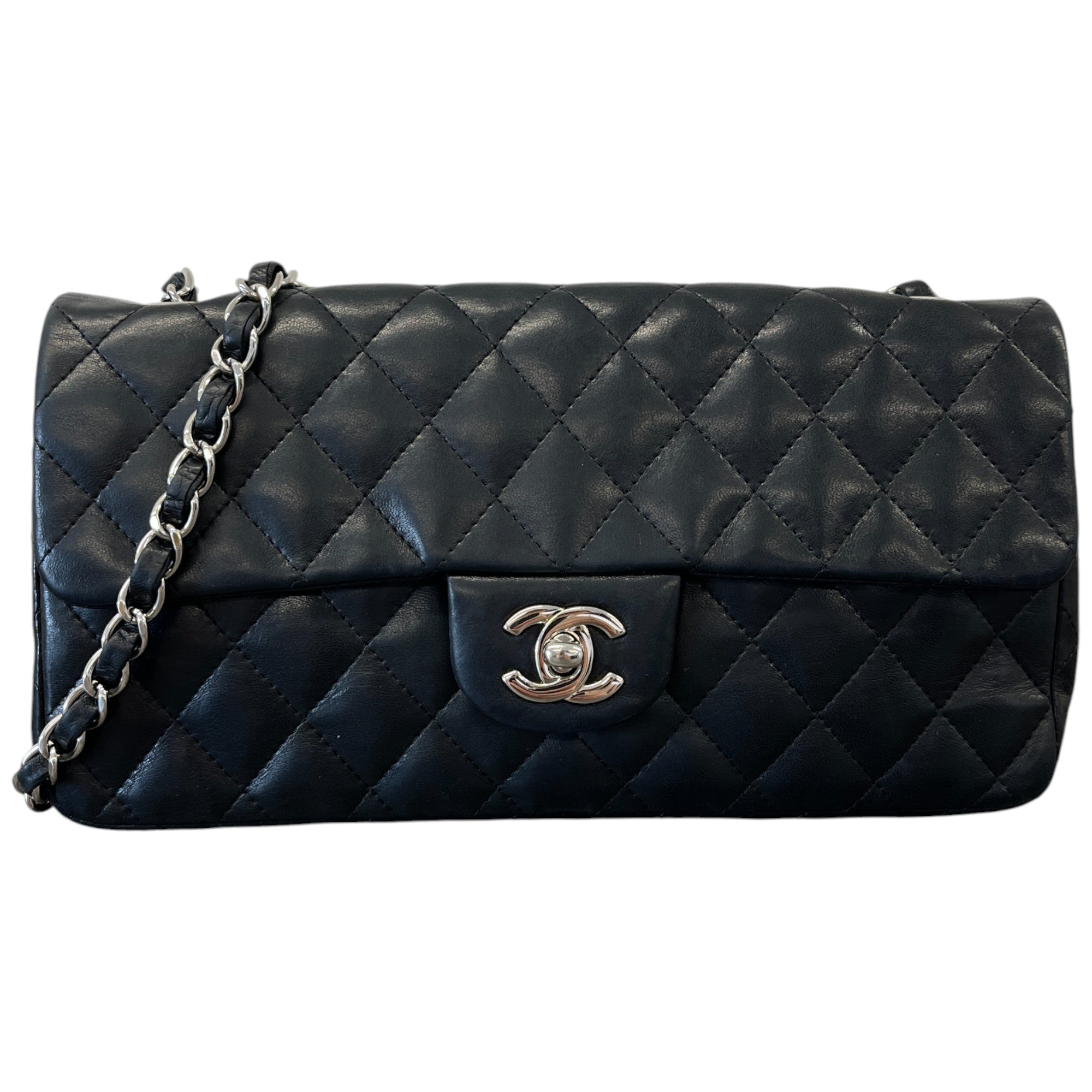 Women's Vintage East West Baguette Lambskin Handbag Black