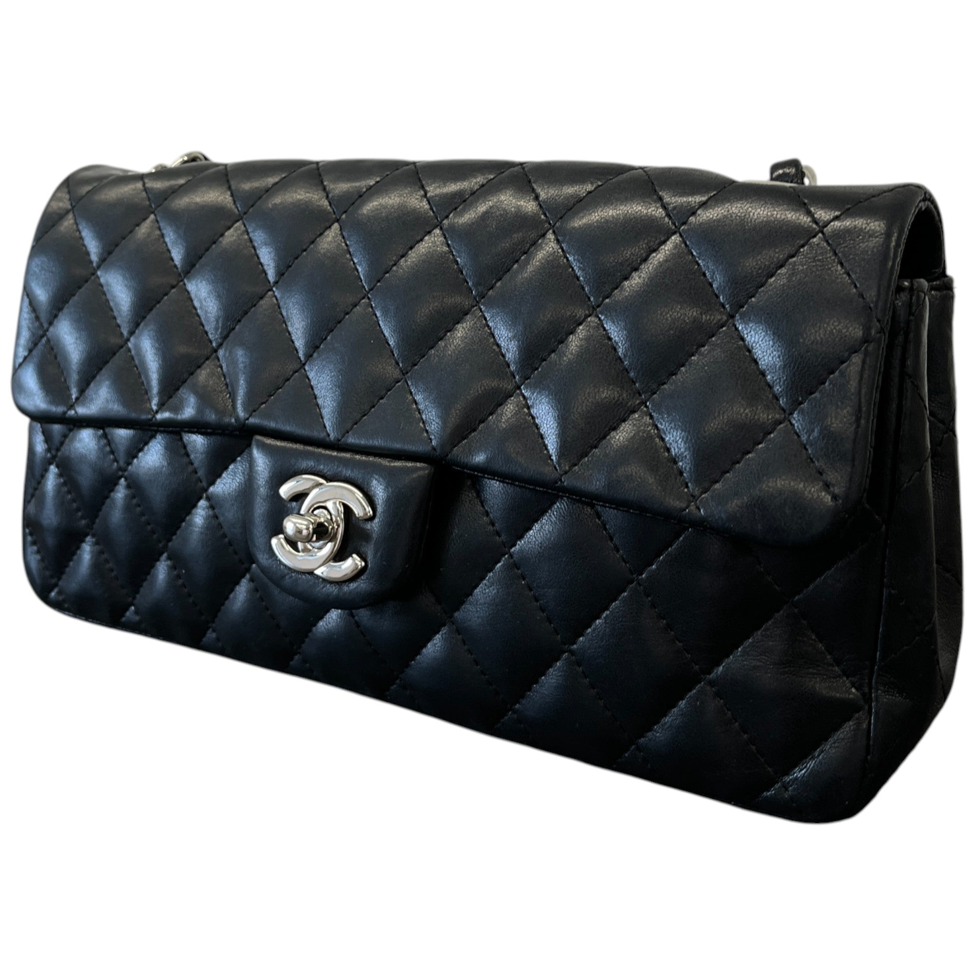 Women's Vintage East West Baguette Lambskin Handbag Black