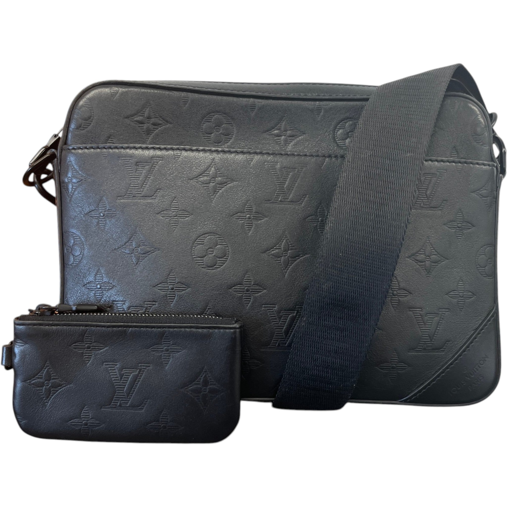 Men's Monogram Shadow Leather Duo Messenger Bag Black