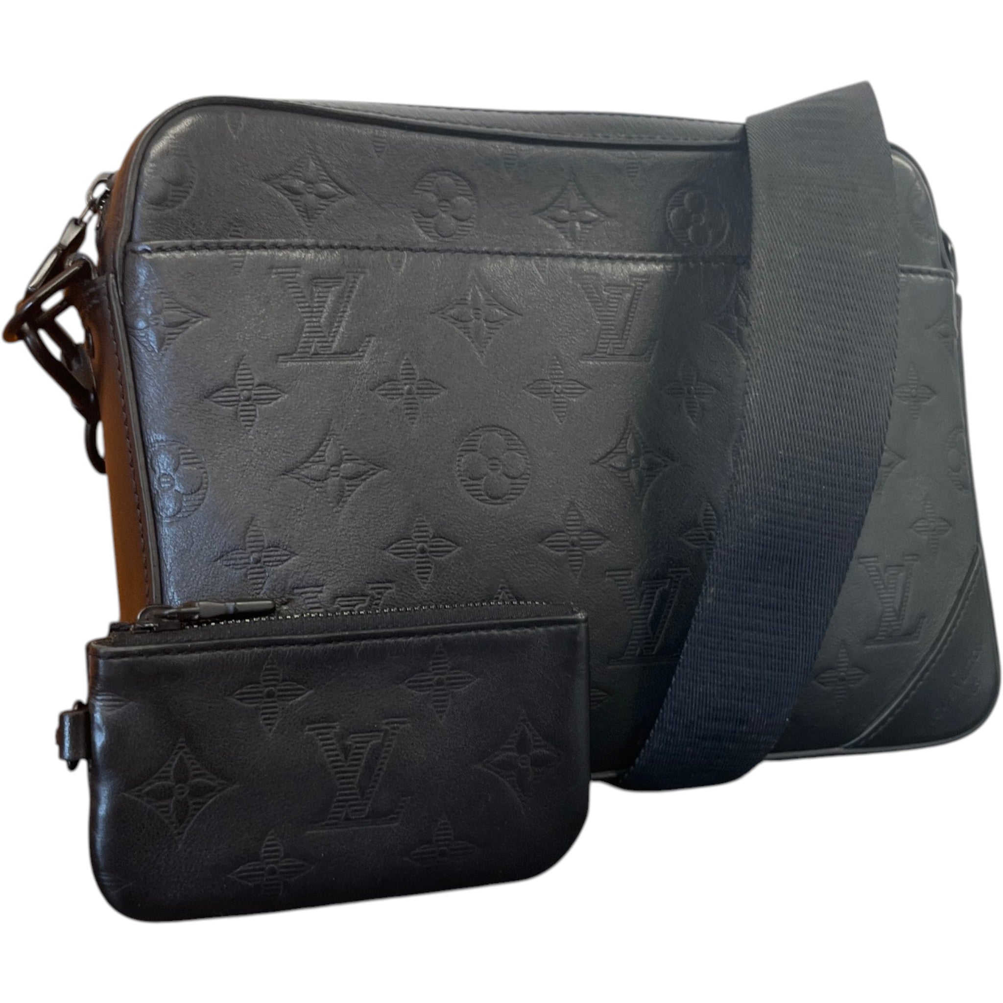 Men's Monogram Shadow Leather Duo Messenger Bag Black