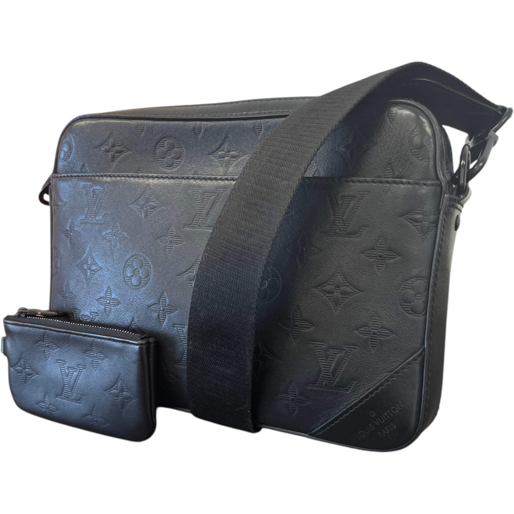 Men's Monogram Shadow Leather Duo Messenger Bag Black