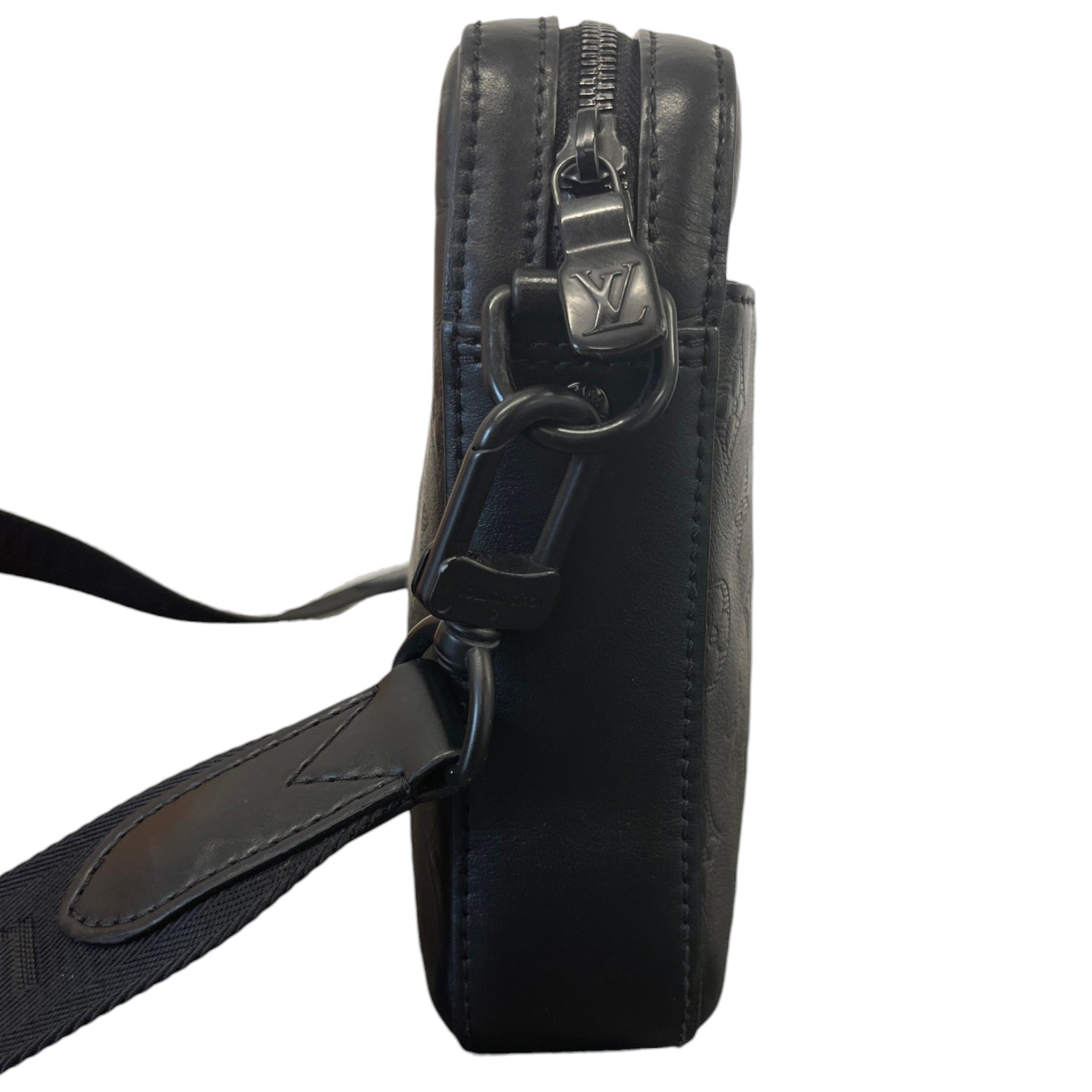 Men's Monogram Shadow Leather Duo Messenger Bag Black