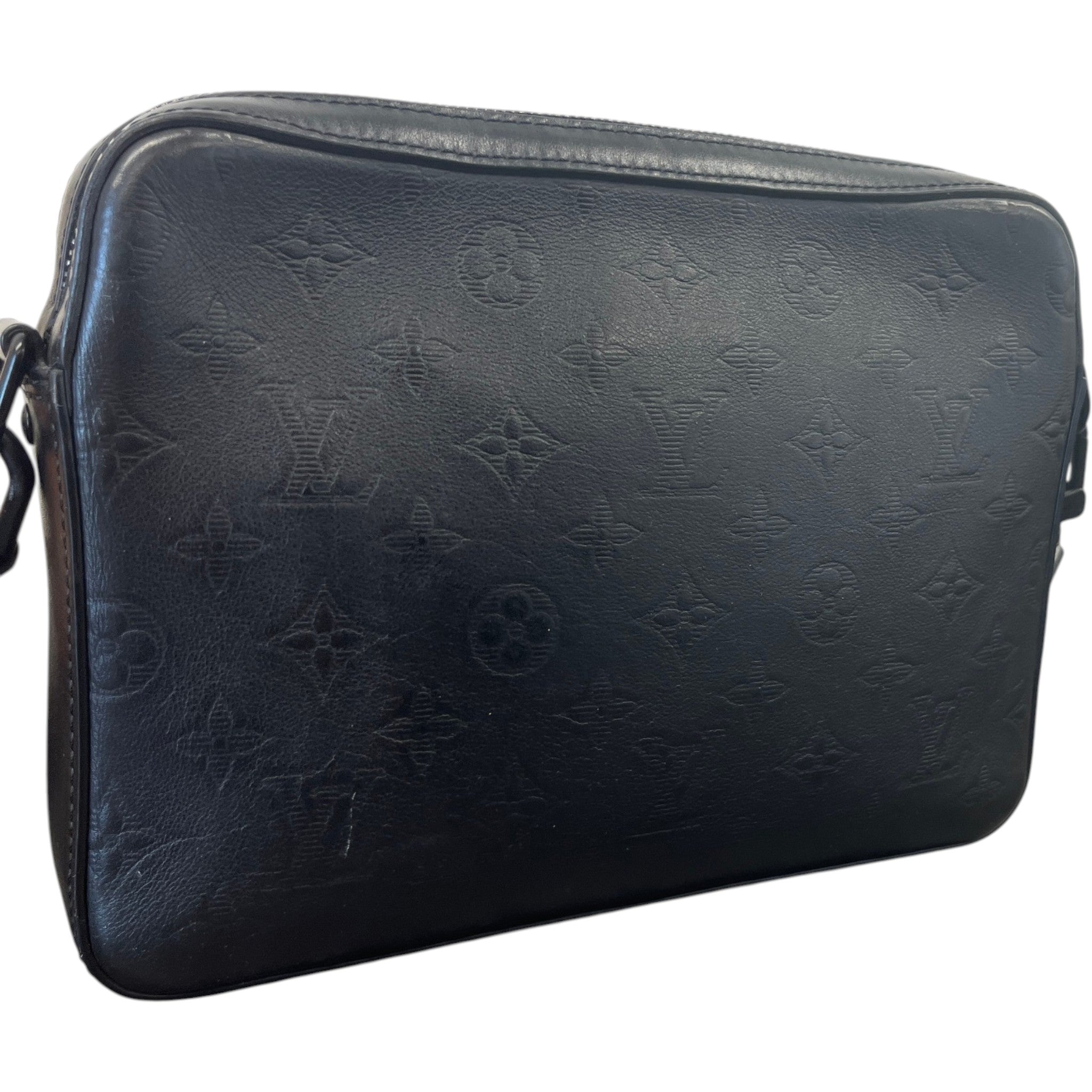 Men's Monogram Shadow Leather Duo Messenger Bag Black