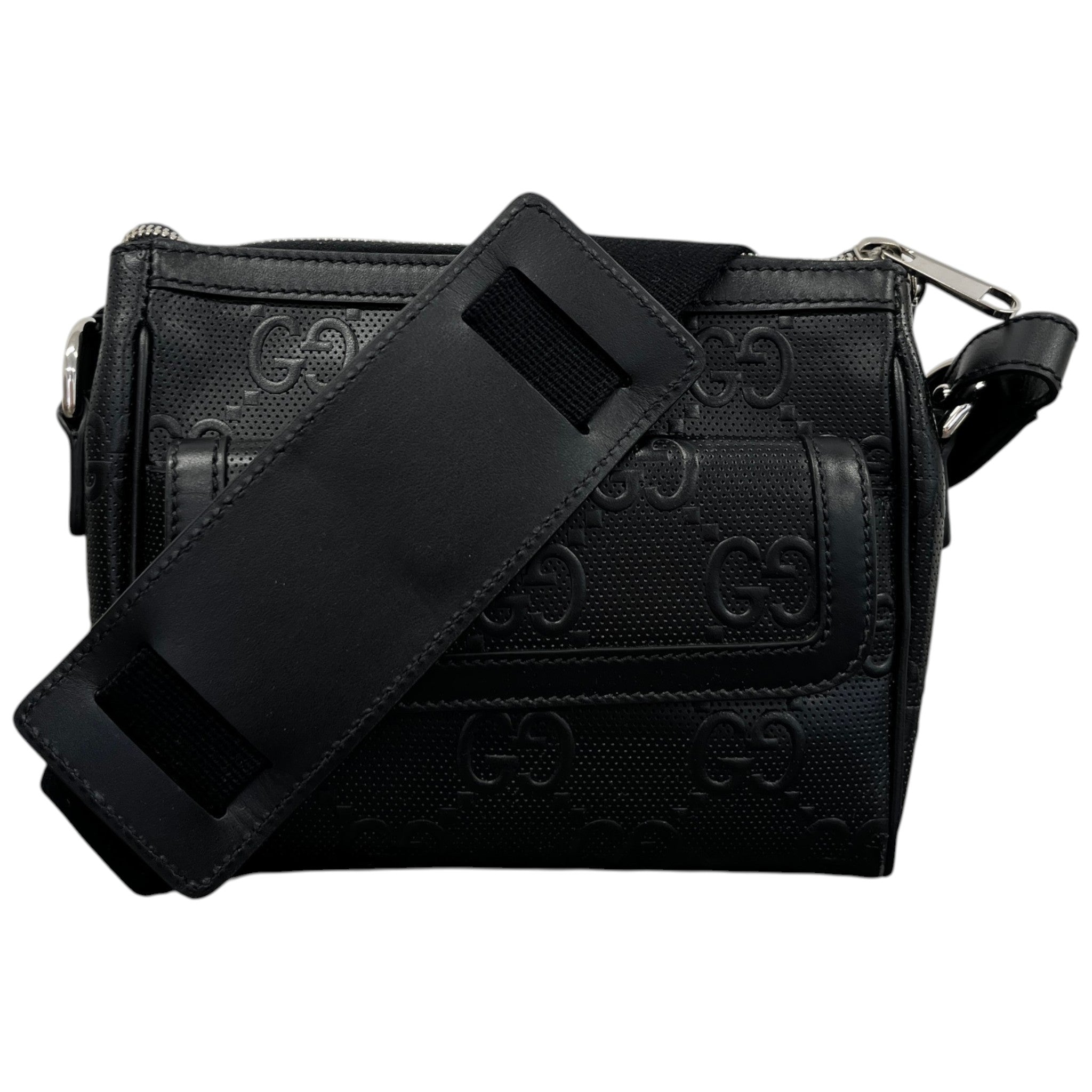 Men's Embroidered Logo Messenger Bag Black