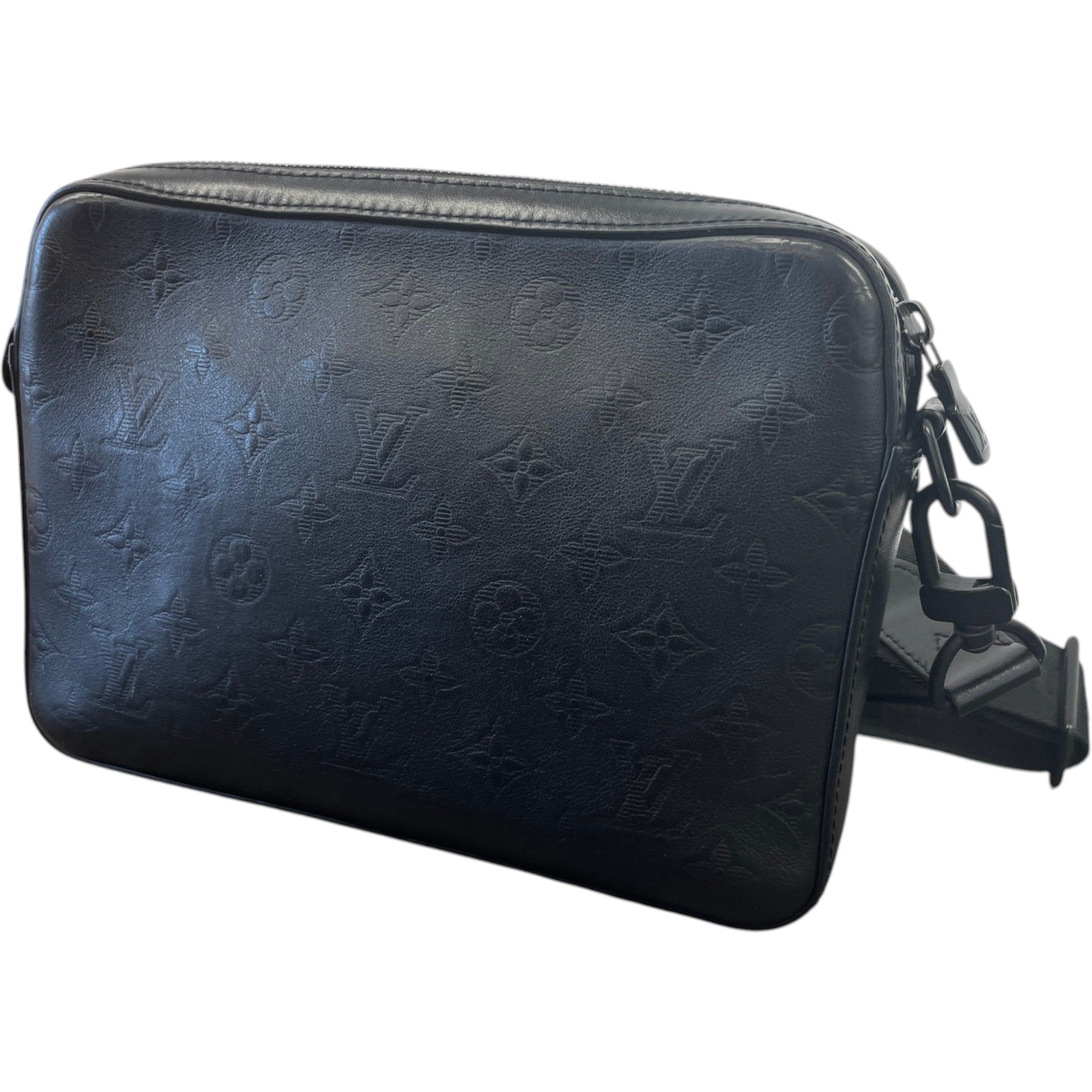 Men's Monogram Shadow Leather Duo Messenger Bag Black