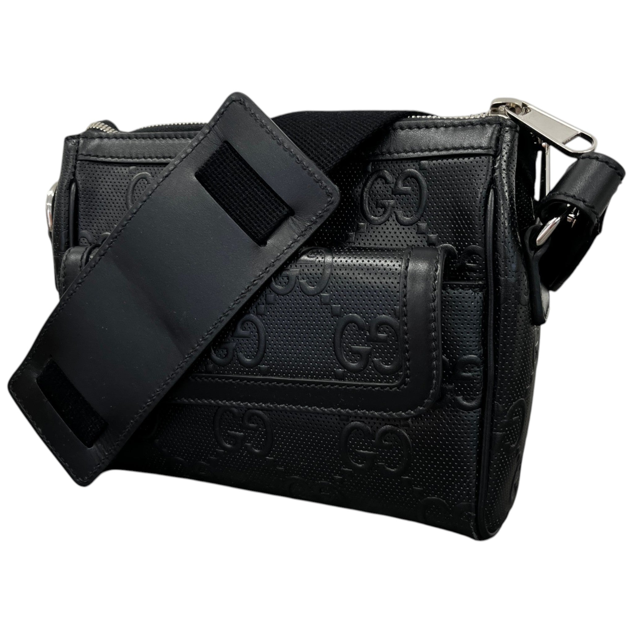 Men's Embroidered Logo Messenger Bag Black