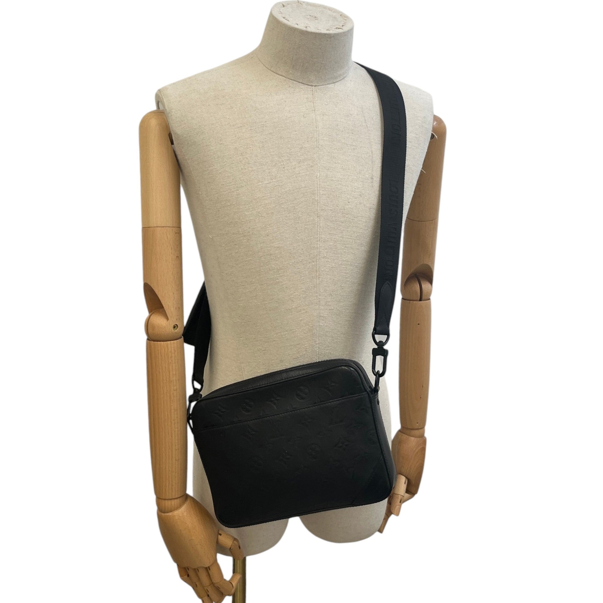 Men's Monogram Shadow Leather Duo Messenger Bag Black