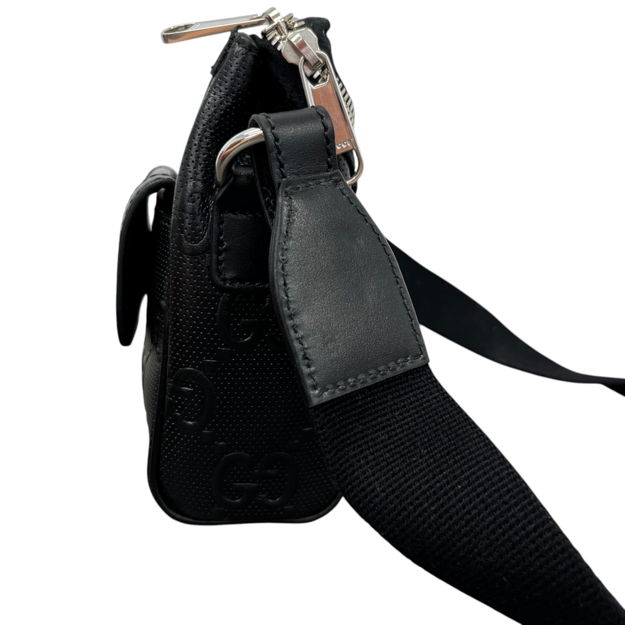 Men's Embroidered Logo Messenger Bag Black