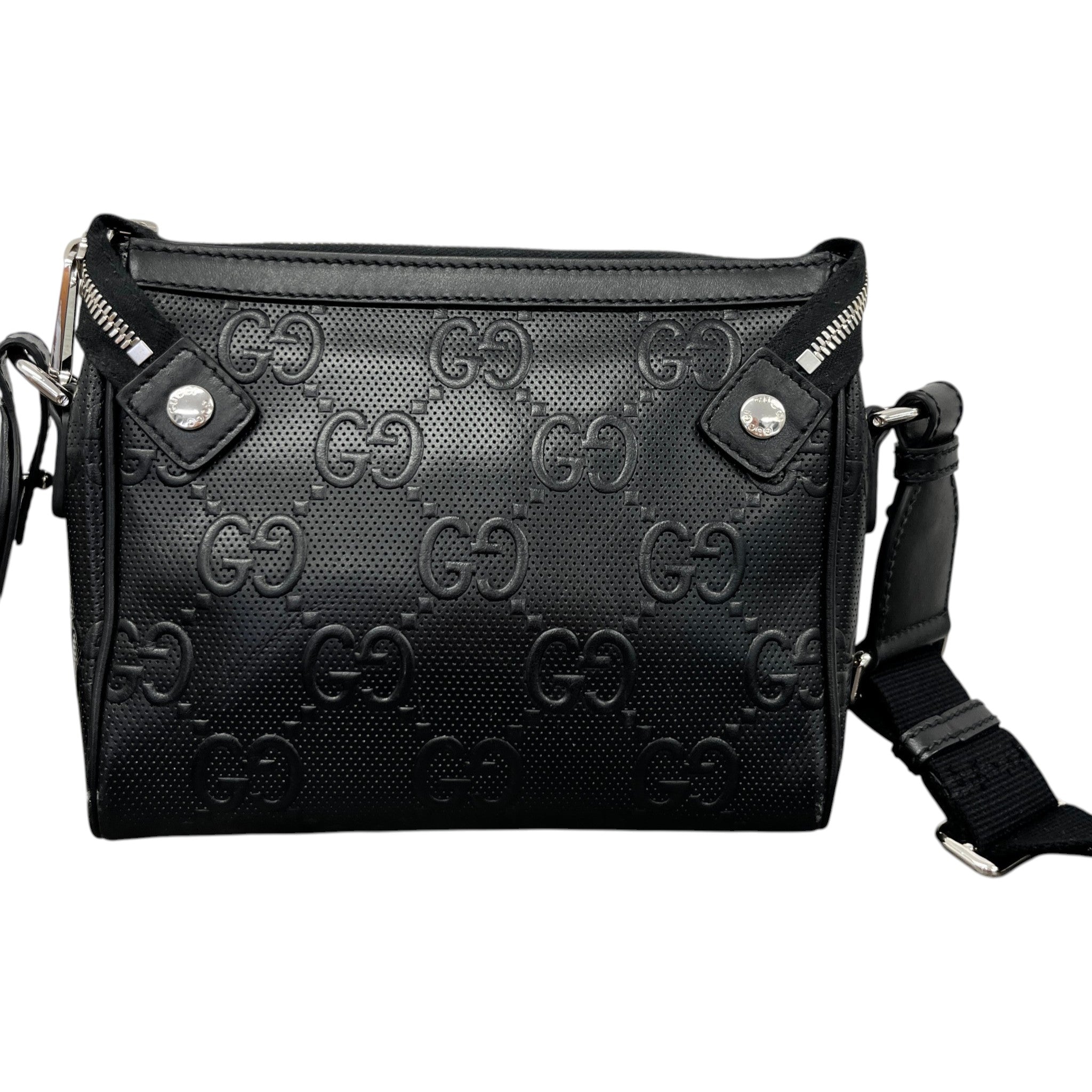 Men's Embroidered Logo Messenger Bag Black