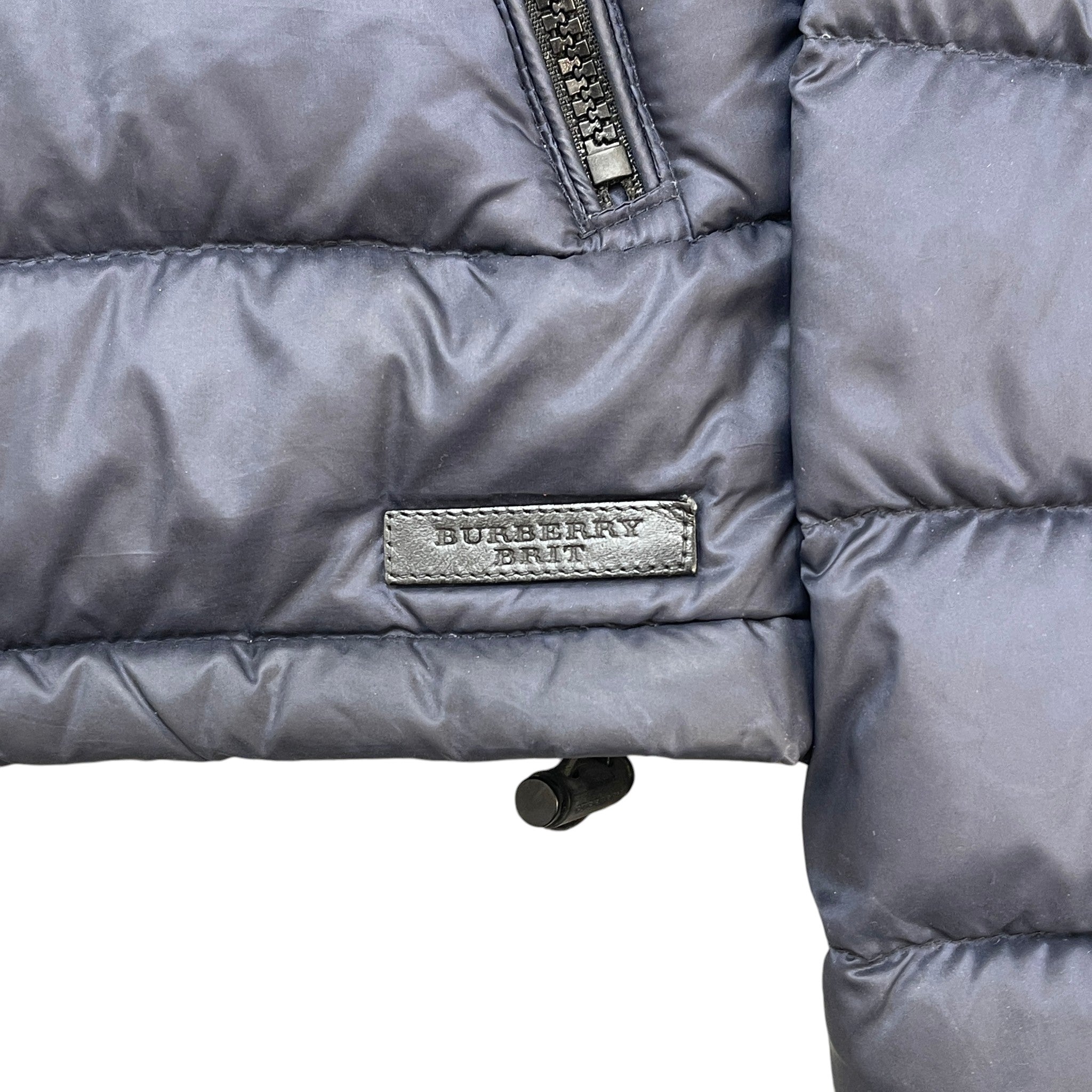 Men's Check Print Hood Down Jacket Navy Size S