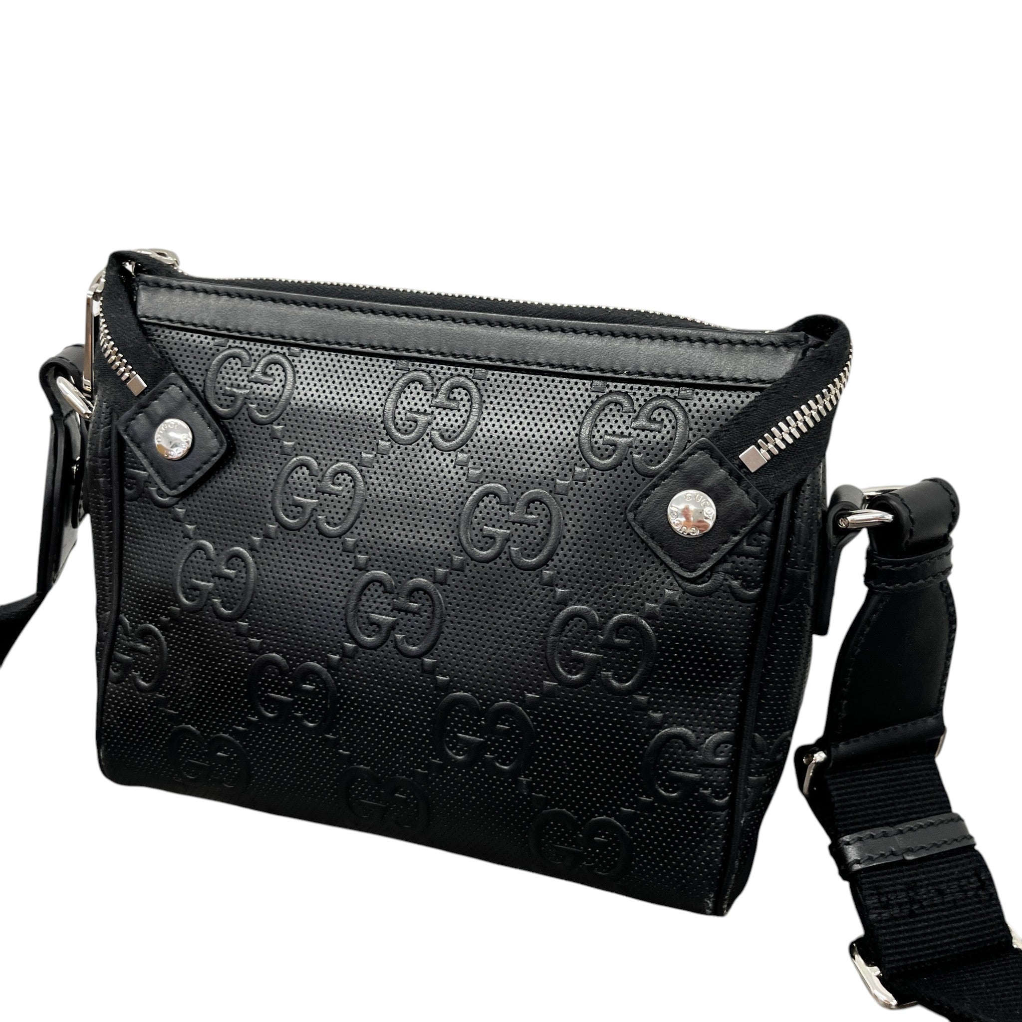 Men's Embroidered Logo Messenger Bag Black