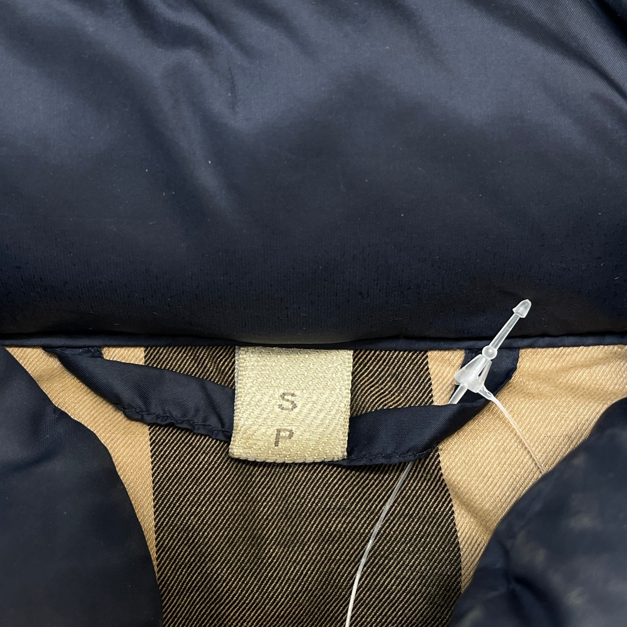 Men's Check Print Hood Down Jacket Navy Size S