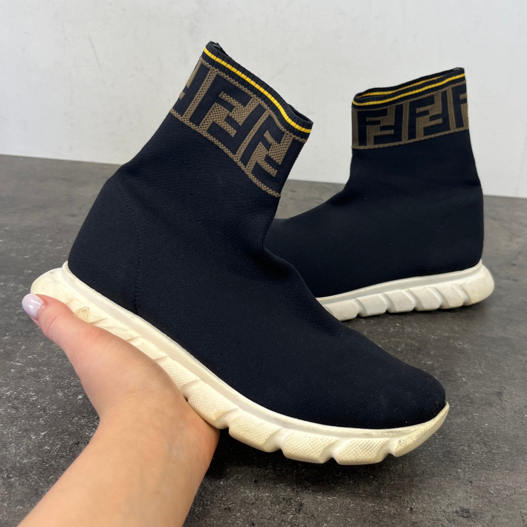 Women's Ff Monogram Sock High Trainers Black Size EU 36 / UK 3