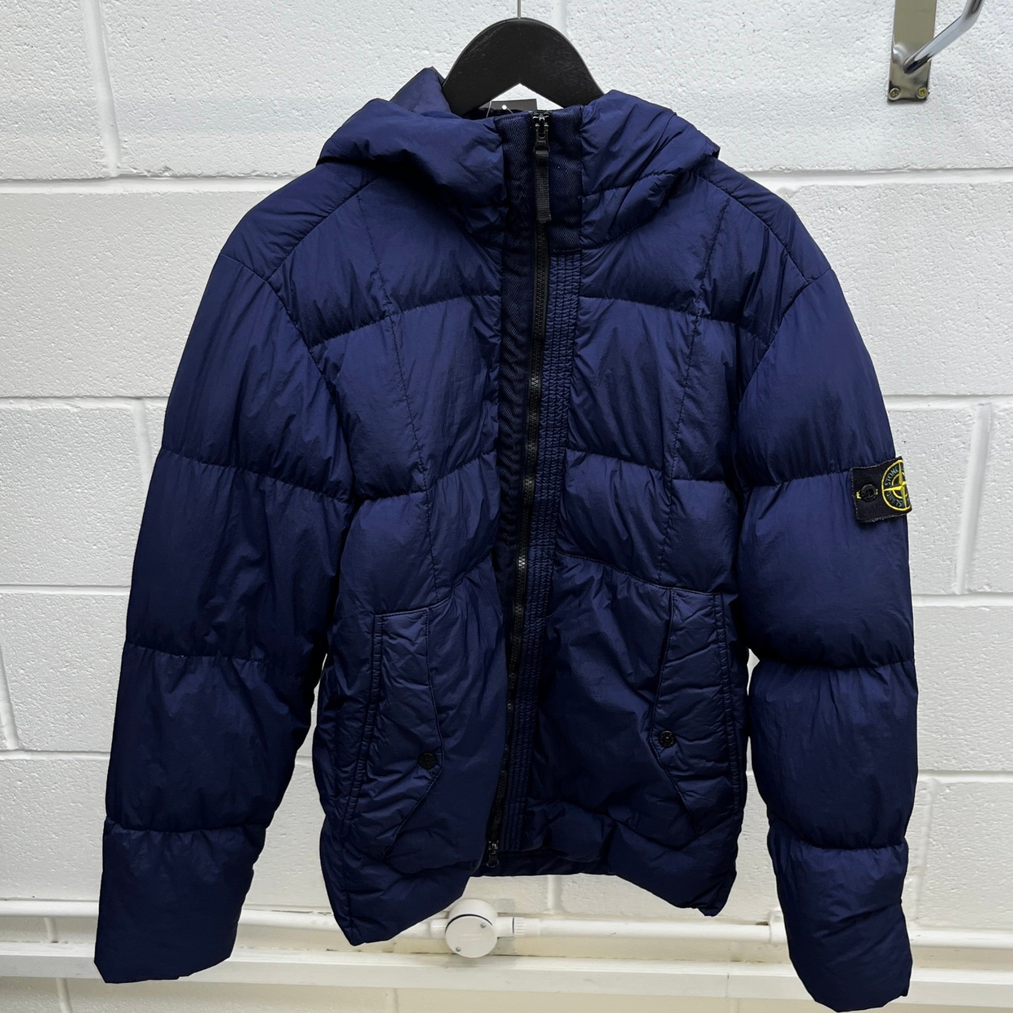 Men's Garment Dyed Crinkle Reps Applique Logo Down Jacket Navy Size L
