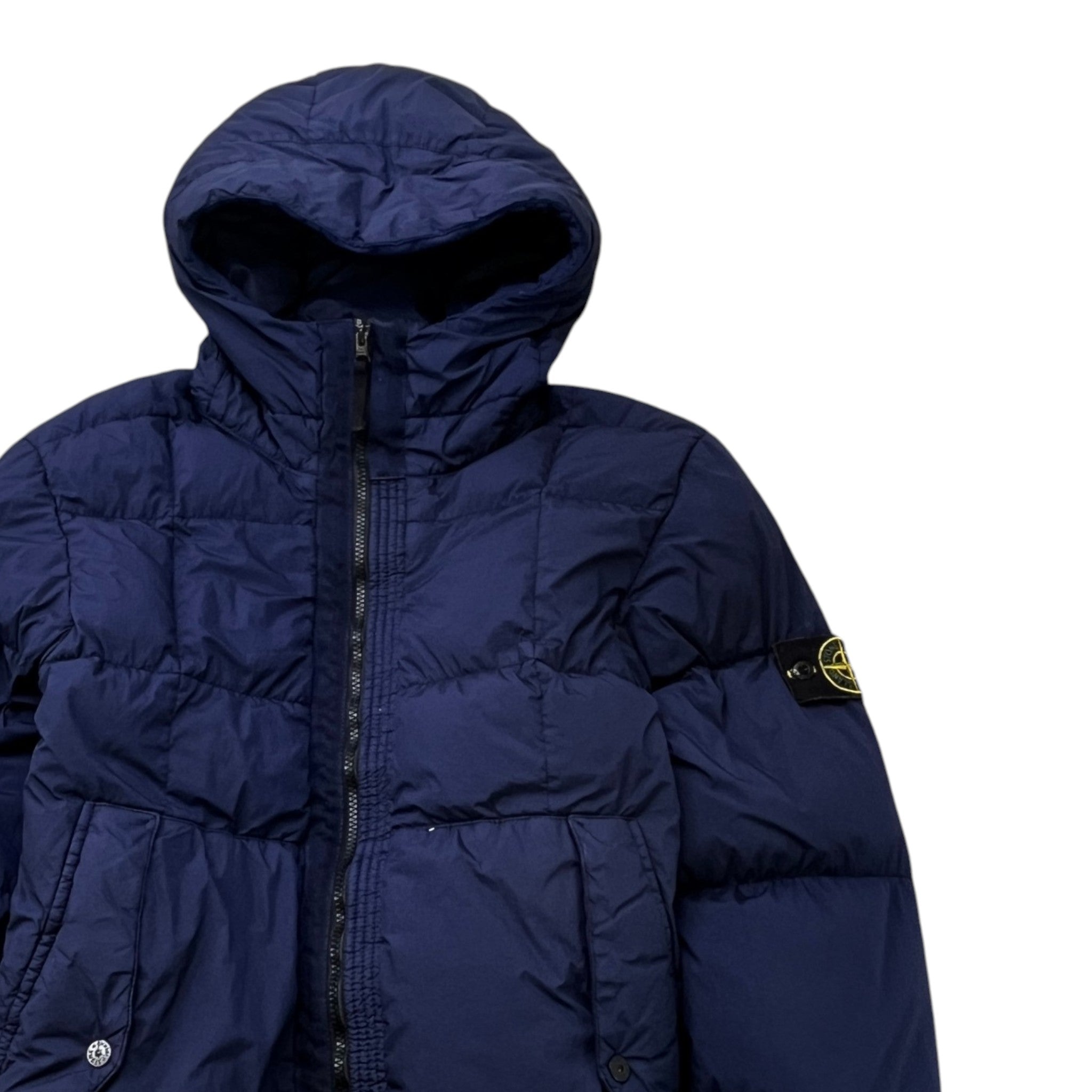 Men's Garment Dyed Crinkle Reps Applique Logo Down Jacket Navy Size L