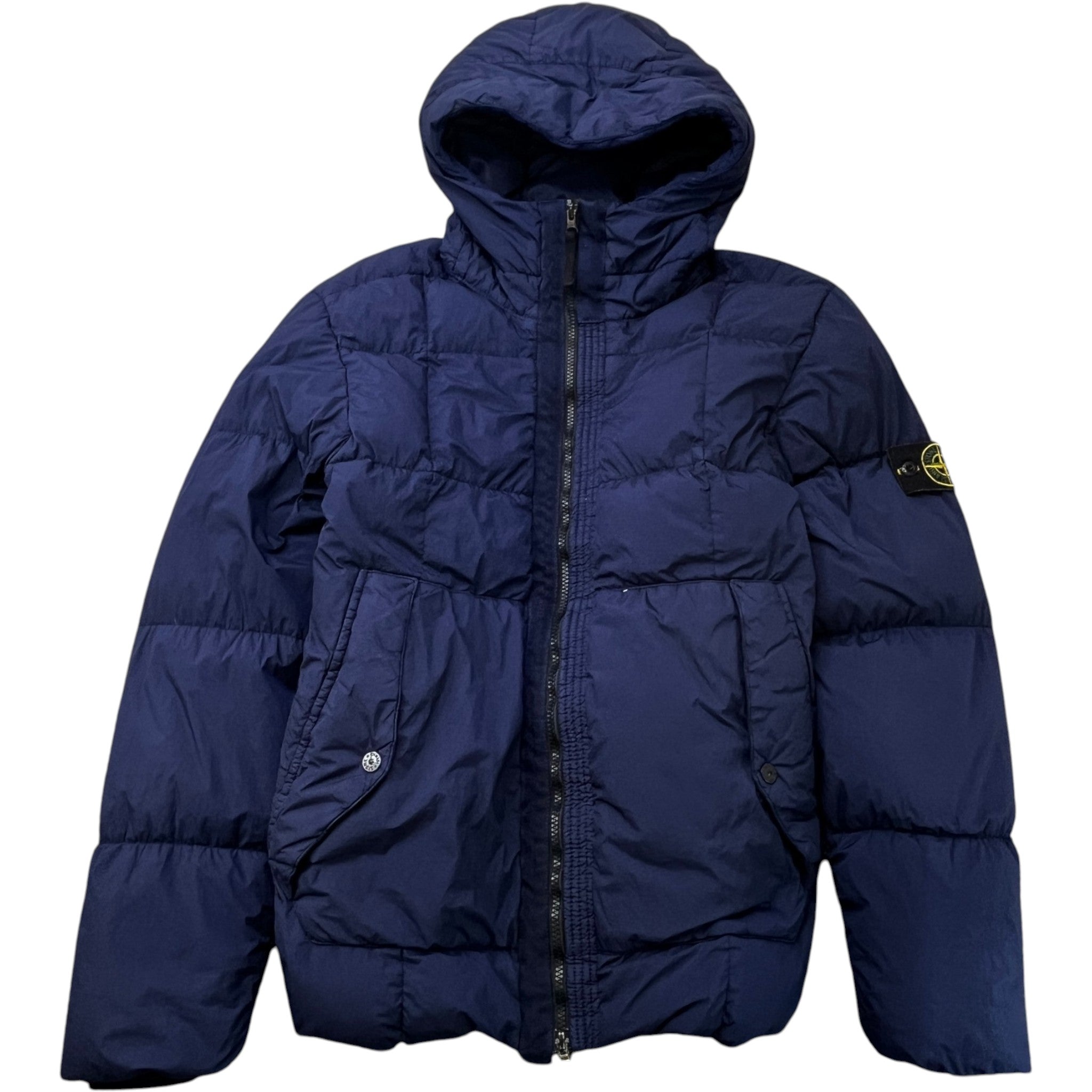 Men's Garment Dyed Crinkle Reps Applique Logo Down Jacket Navy Size L