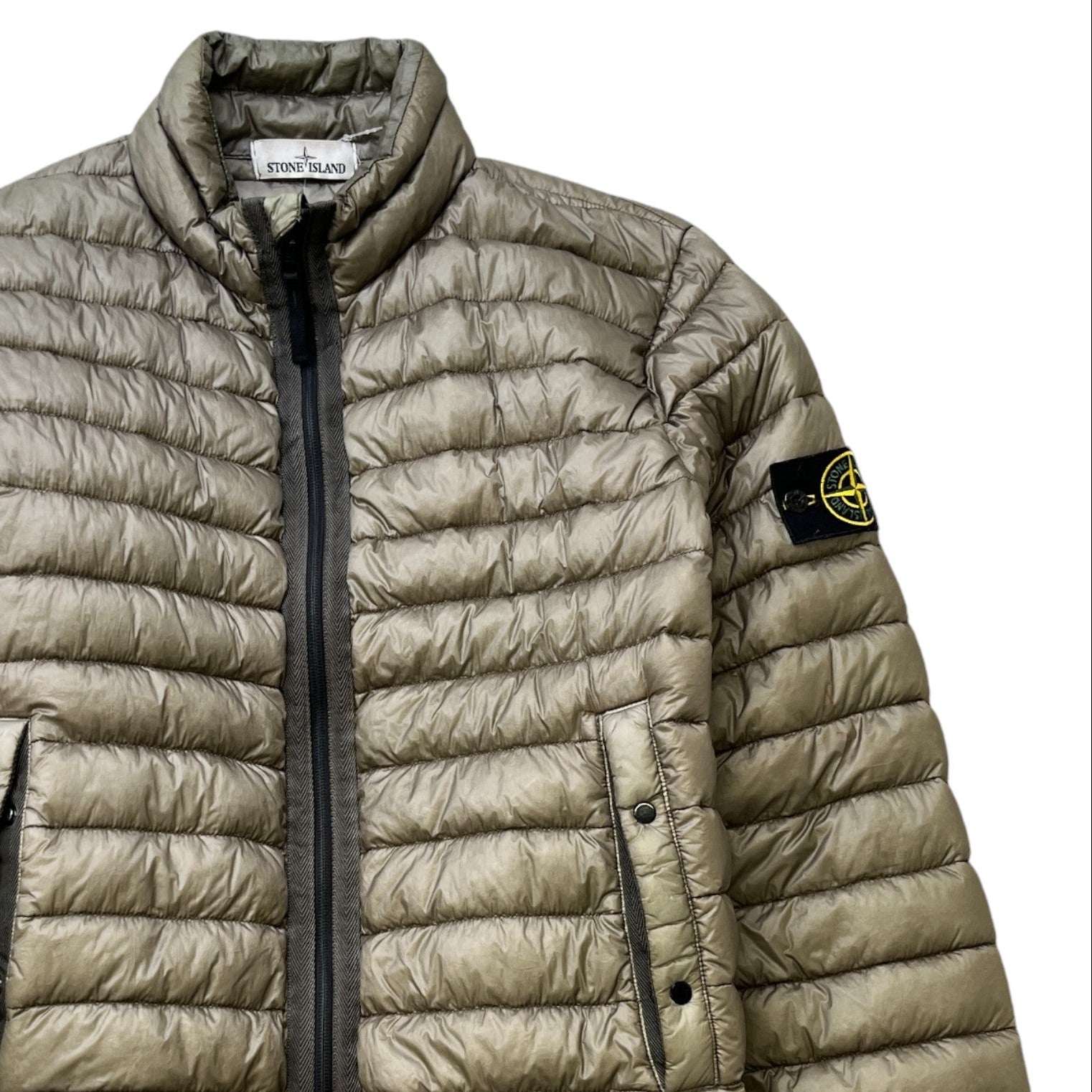 Men's Applique Logo Down Jacket Khaki Size M