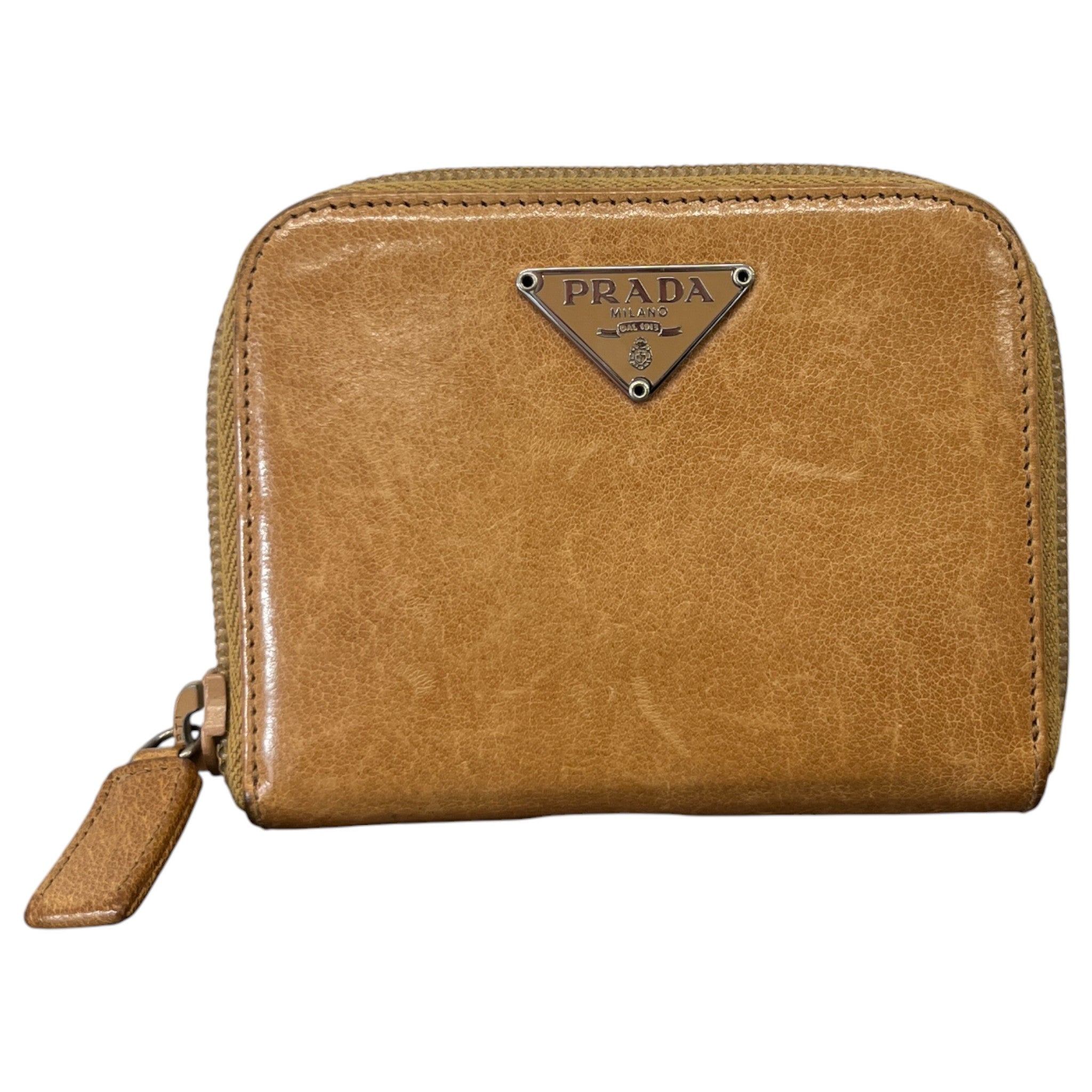 Women's Plaque Logo Zip-Around Purse Tan