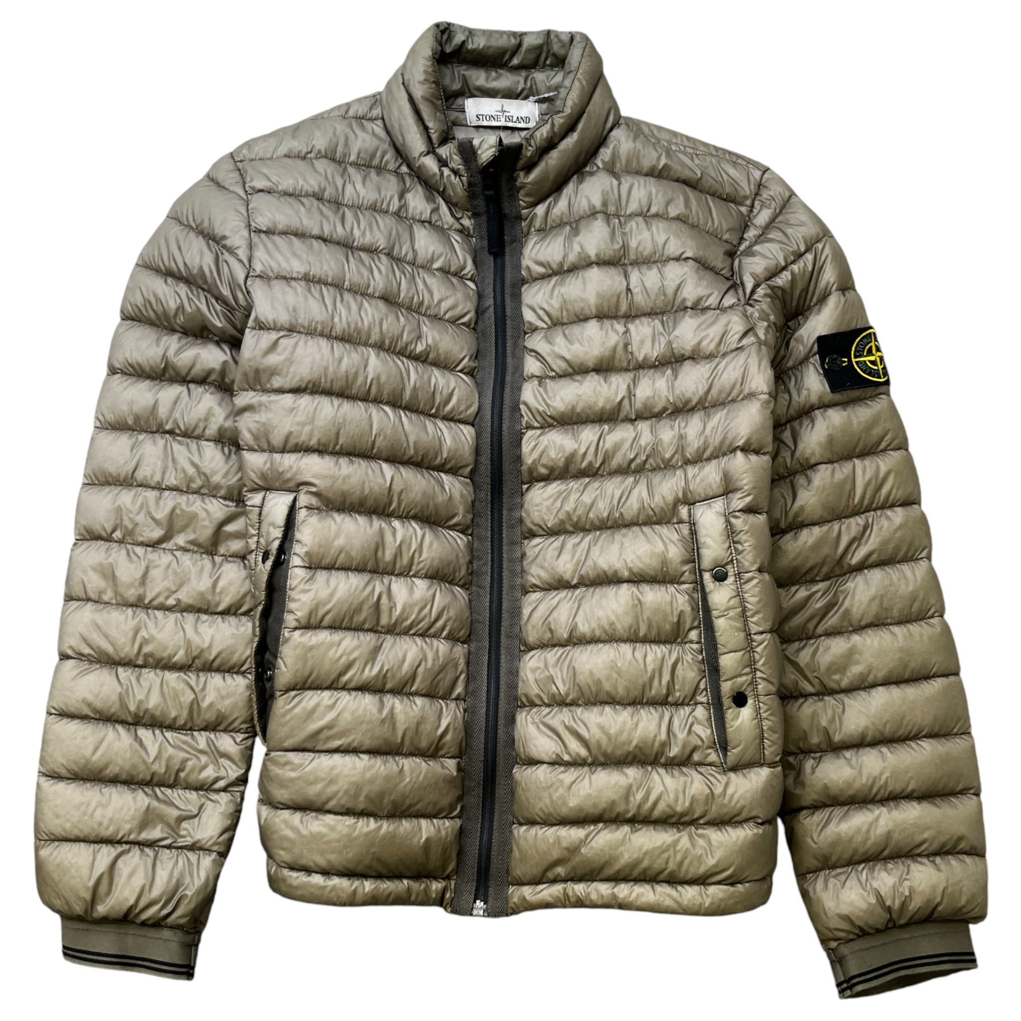 Men's Applique Logo Down Jacket Khaki Size M