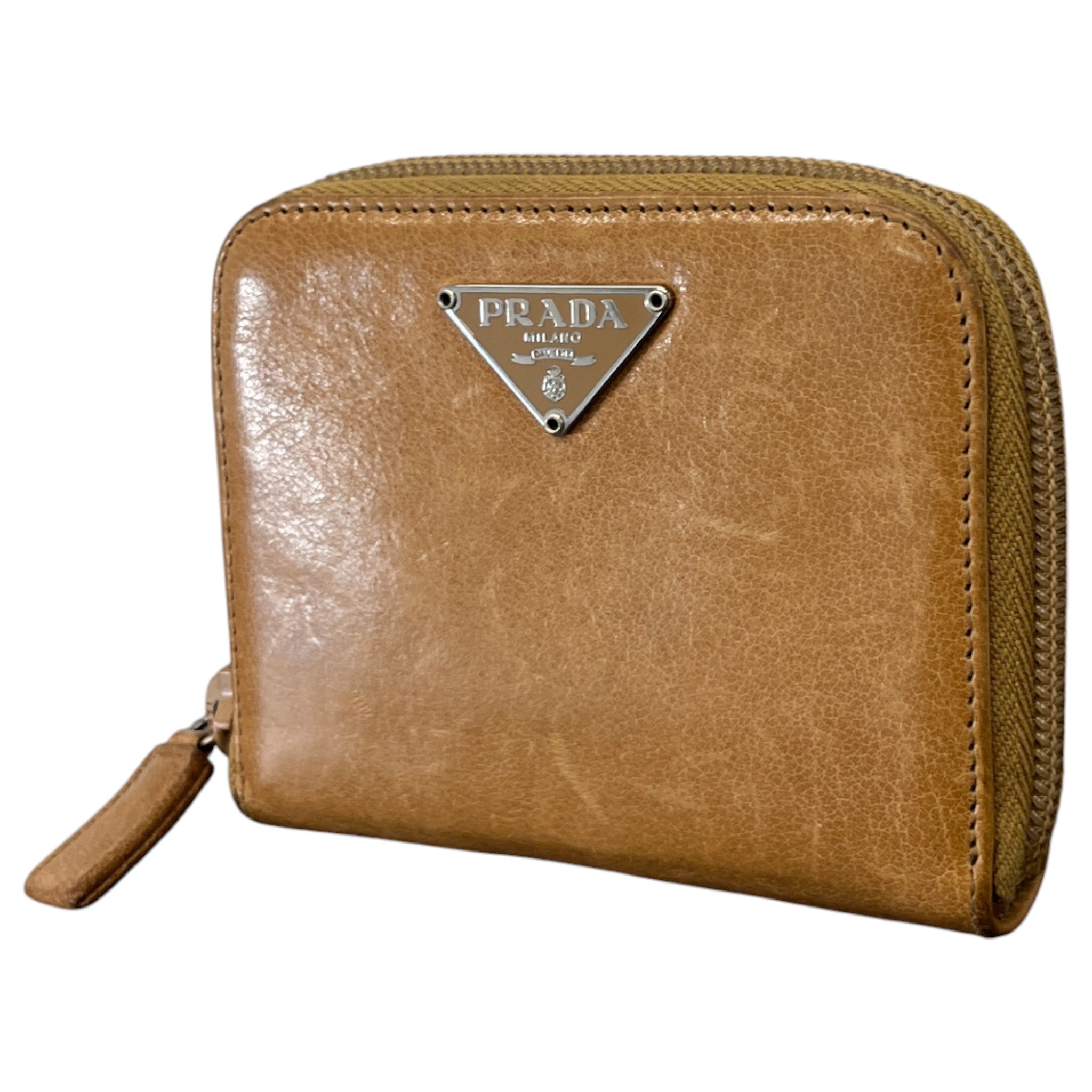 Women's Plaque Logo Zip-Around Purse Tan