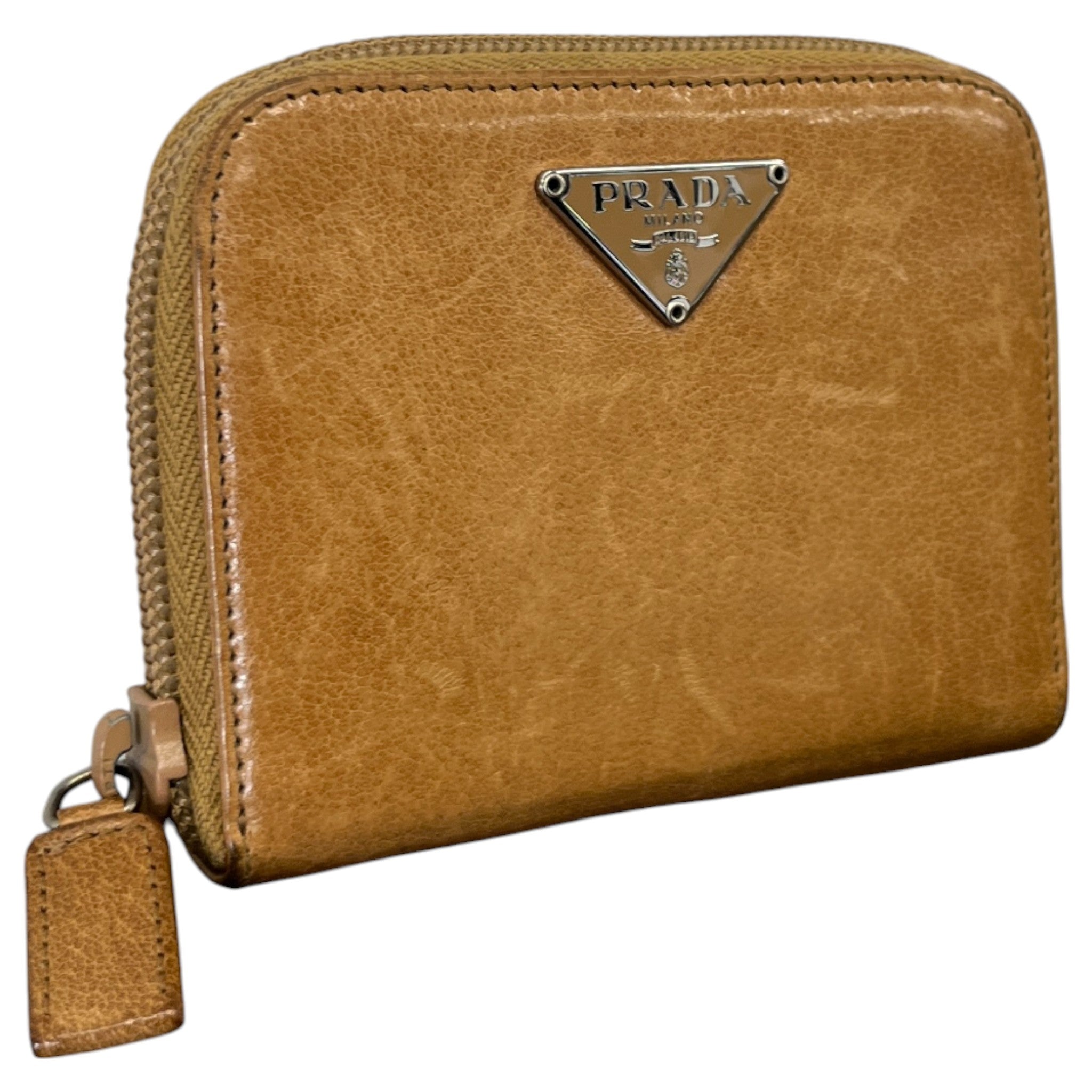 Women's Plaque Logo Zip-Around Purse Tan