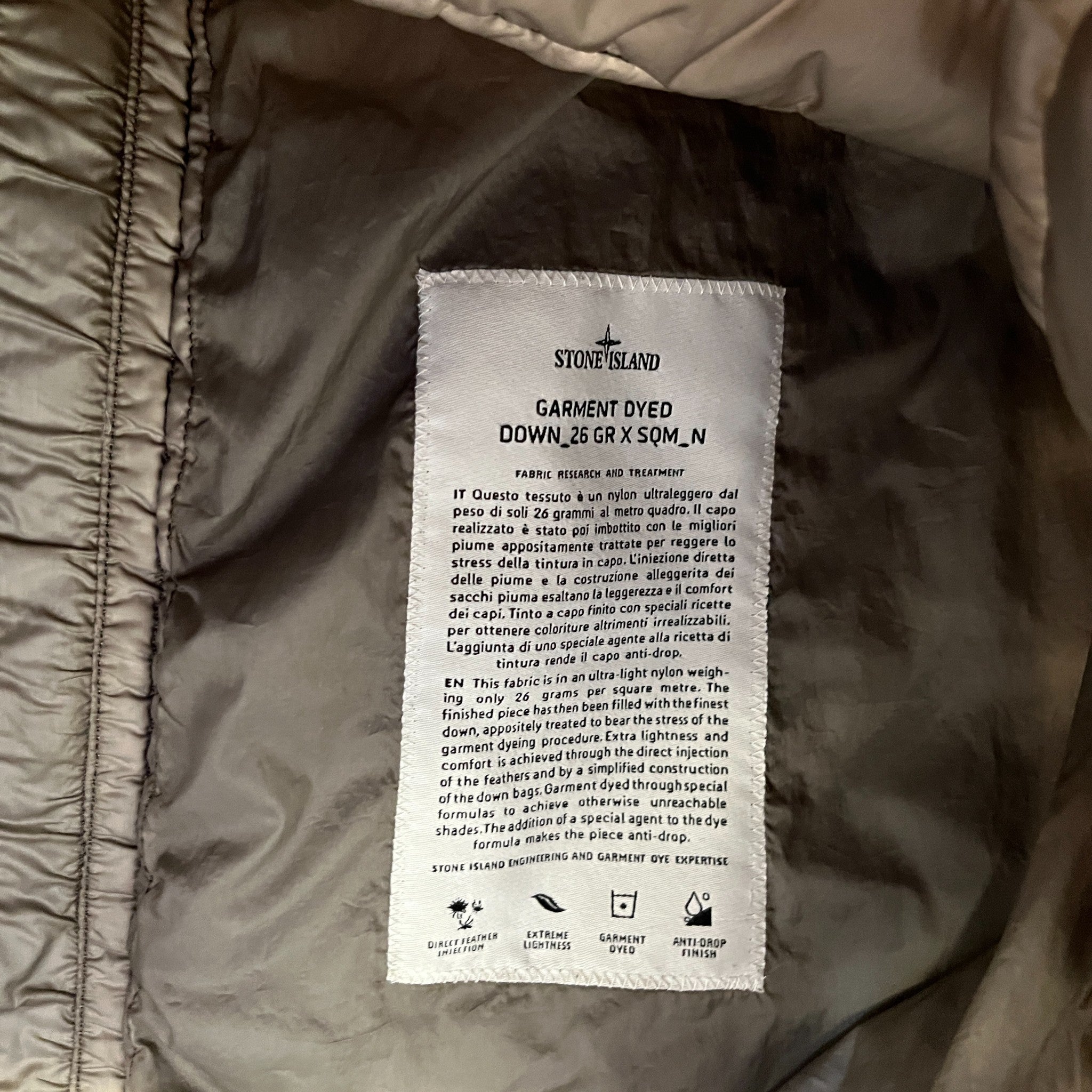 Men's Applique Logo Down Jacket Khaki Size M