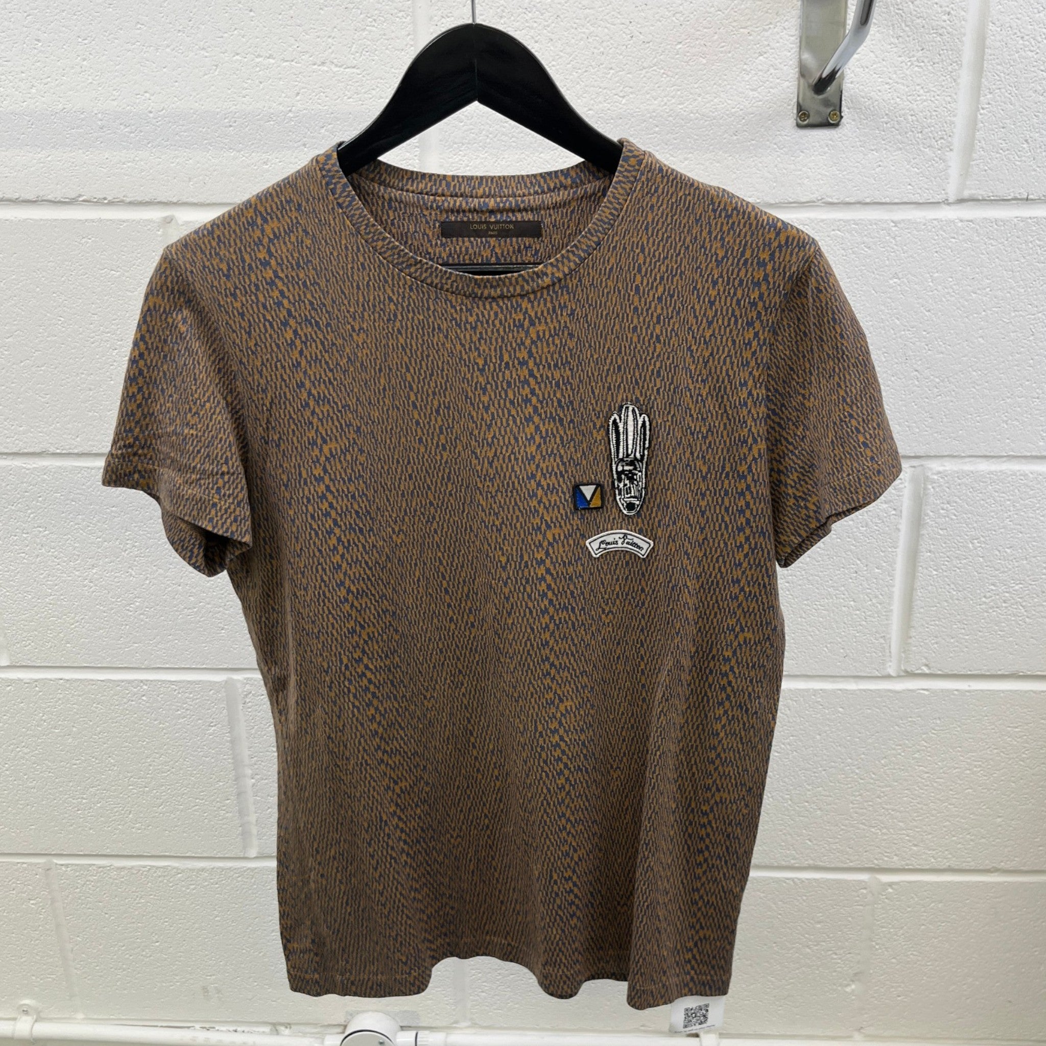 Men's Embroidered Patches T-Shirt Brown Size S