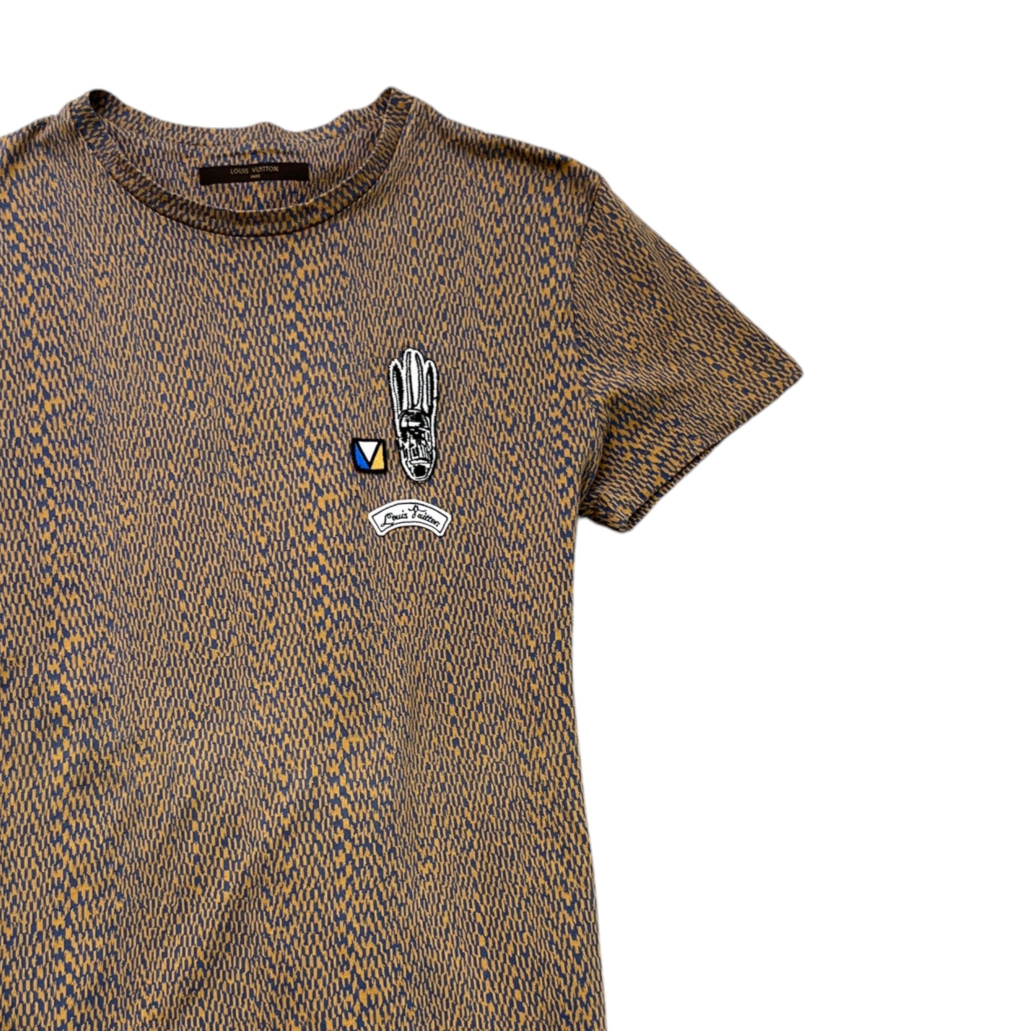 Men's Embroidered Patches T-Shirt Brown Size S