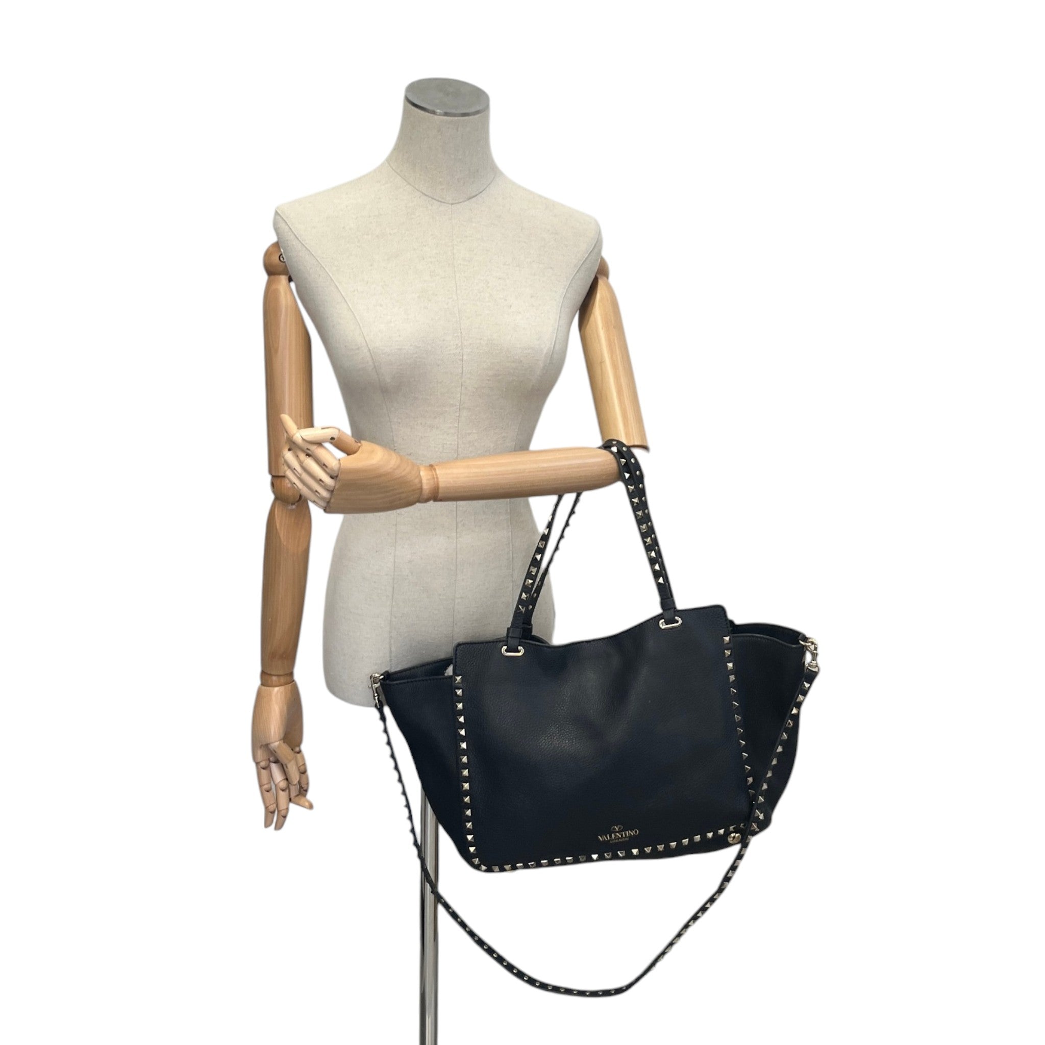 Women's Rockstud Medium Tote Bag Black