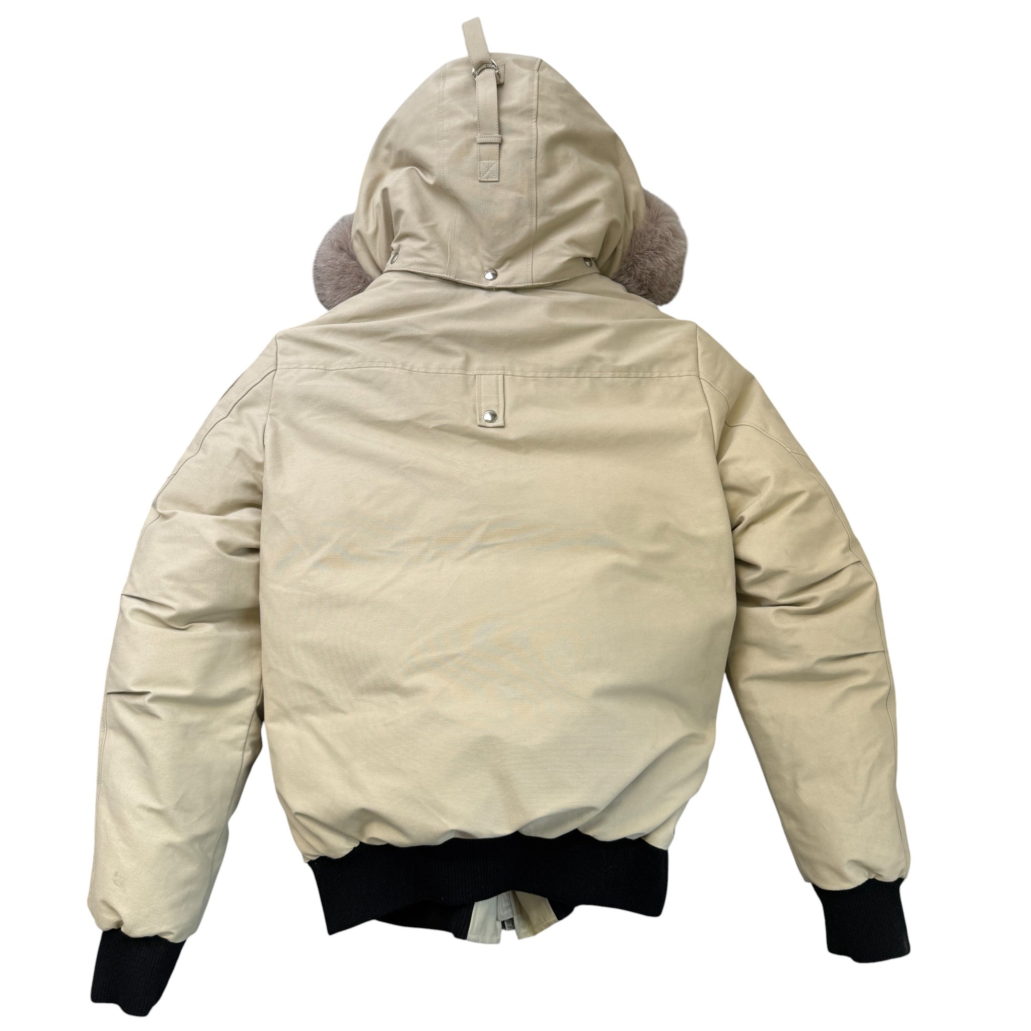 Men's Ballistic Shearling Trim Bomber Down Jacket Beige Size L