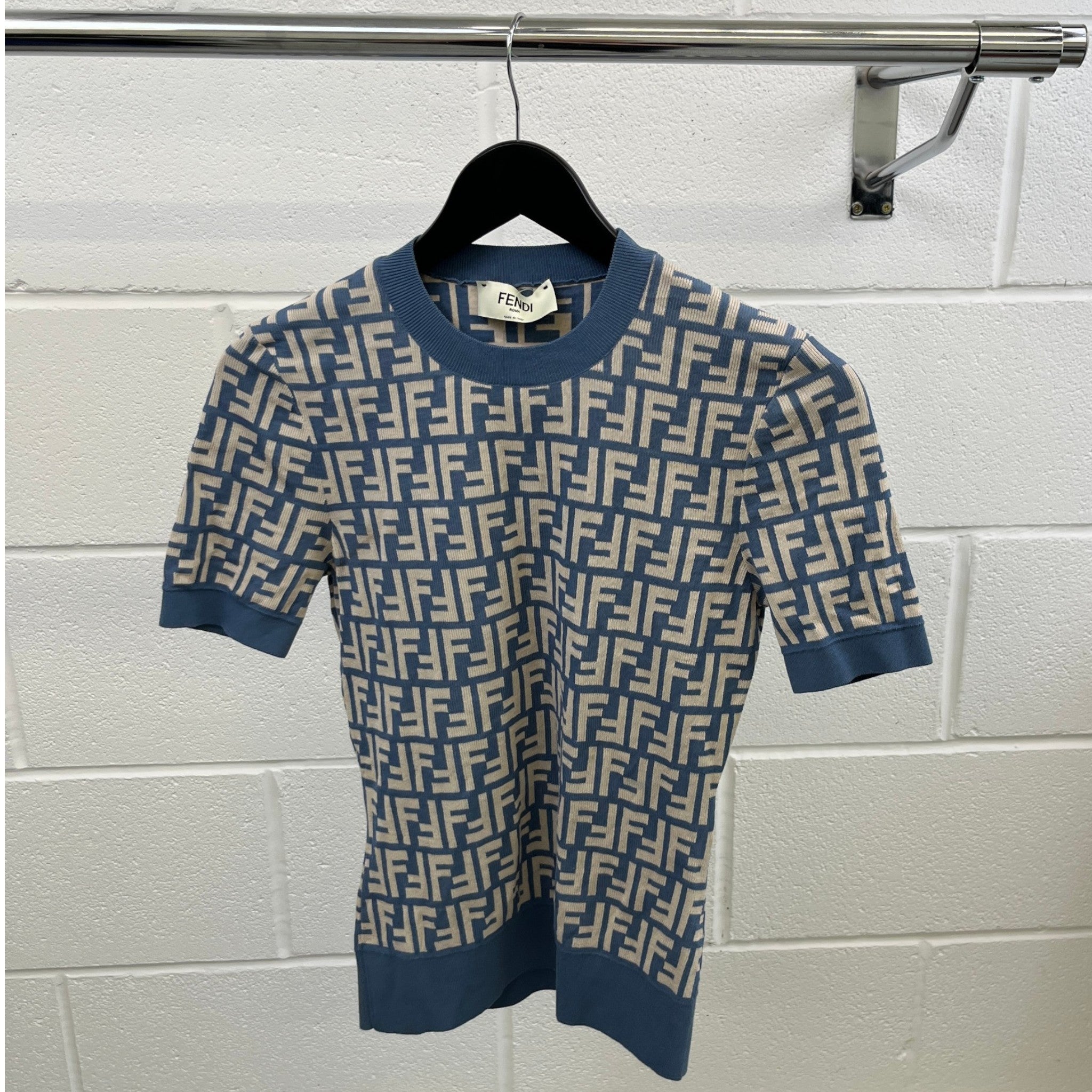 Women's Ff Jacquard Knit T-Shirt Blue Size S