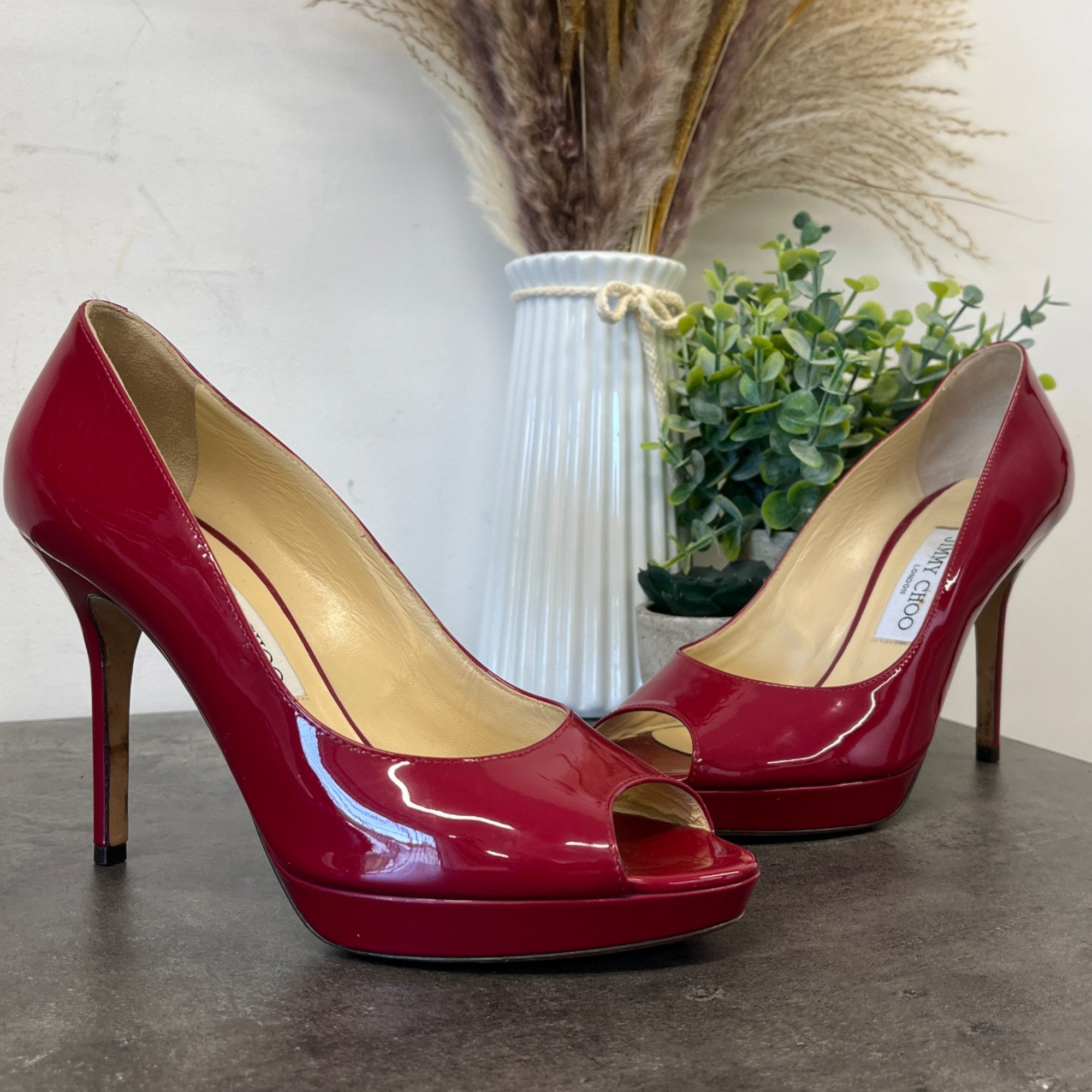 Women's Luna Open Toe Heels Burgundy Size EU 37.5 / UK 4.5