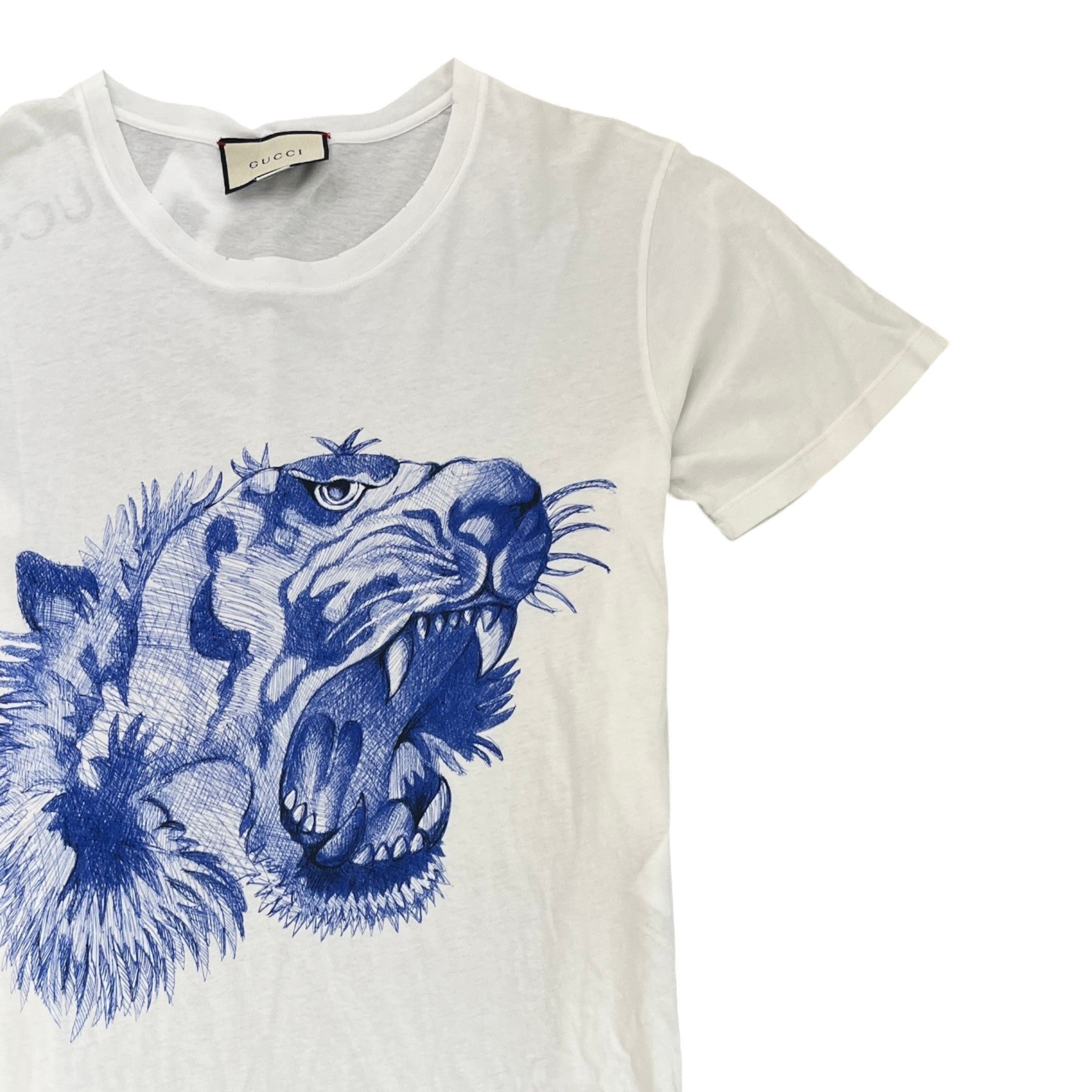 Men's Tiger Print Distressed T-Shirt White Size M