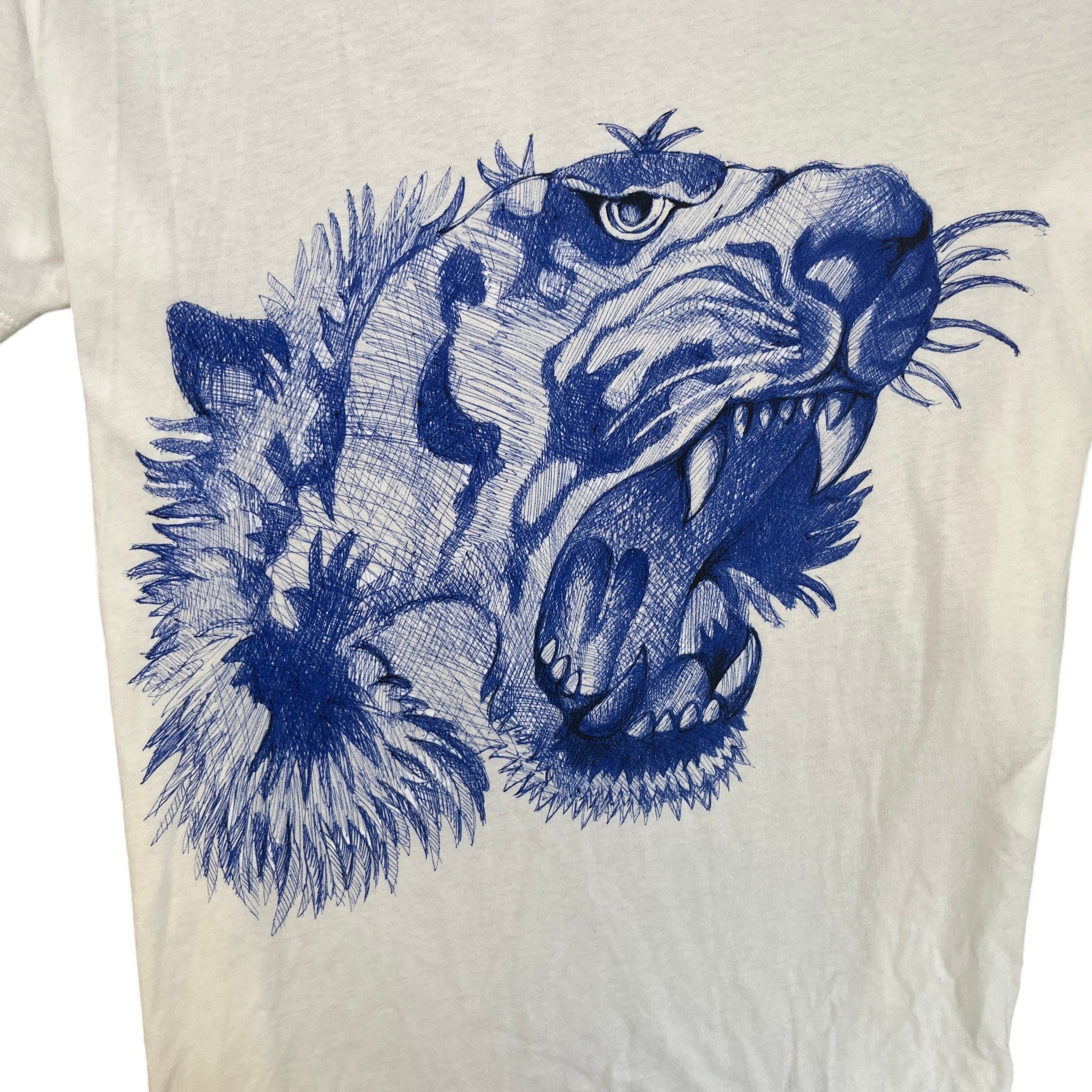 Men's Tiger Print Distressed T-Shirt White Size M