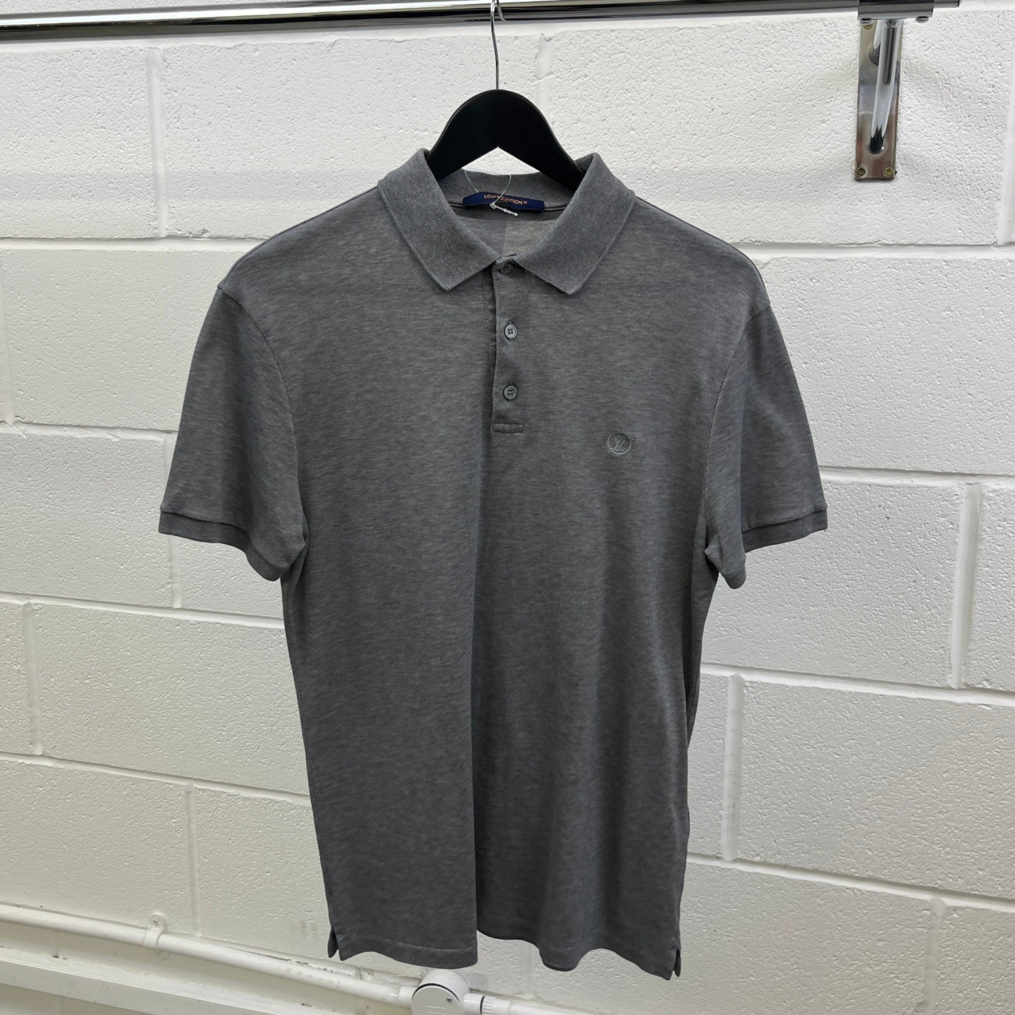 Men's Embroidered Circle Logo Polo Shirt Grey Size S