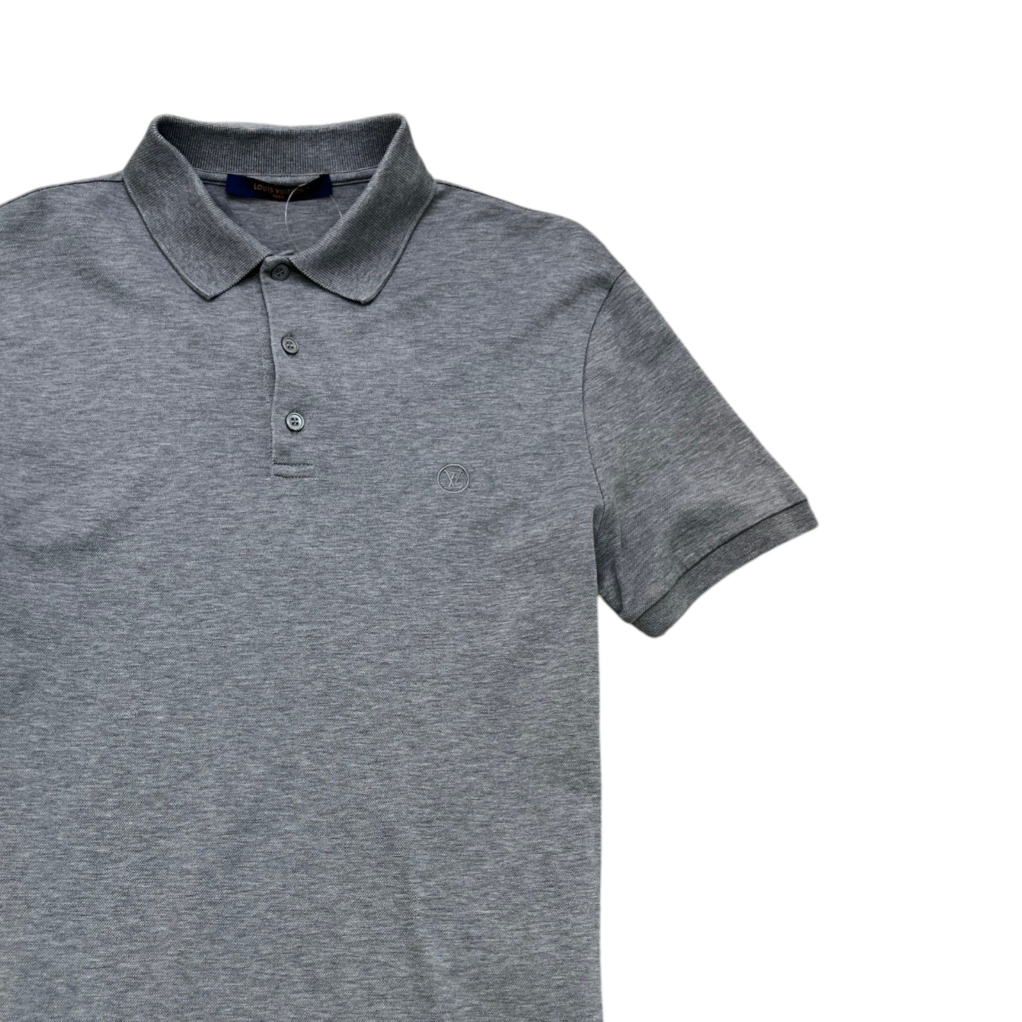 Men's Embroidered Circle Logo Polo Shirt Grey Size S