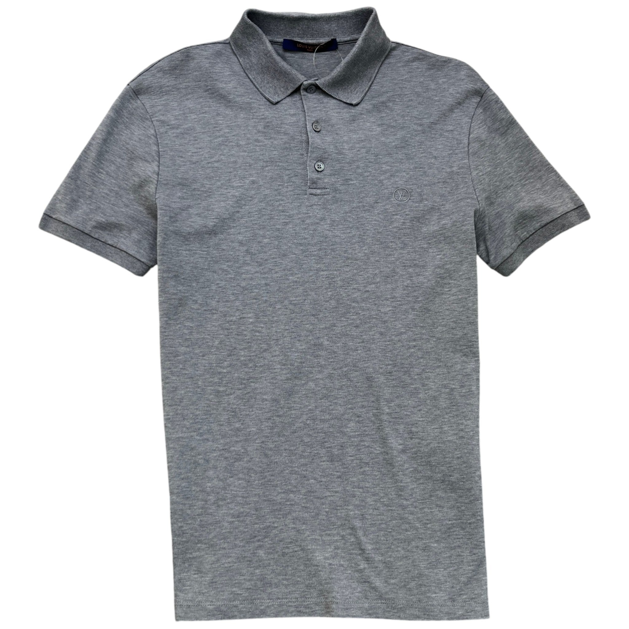 Men's Embroidered Circle Logo Polo Shirt Grey Size S
