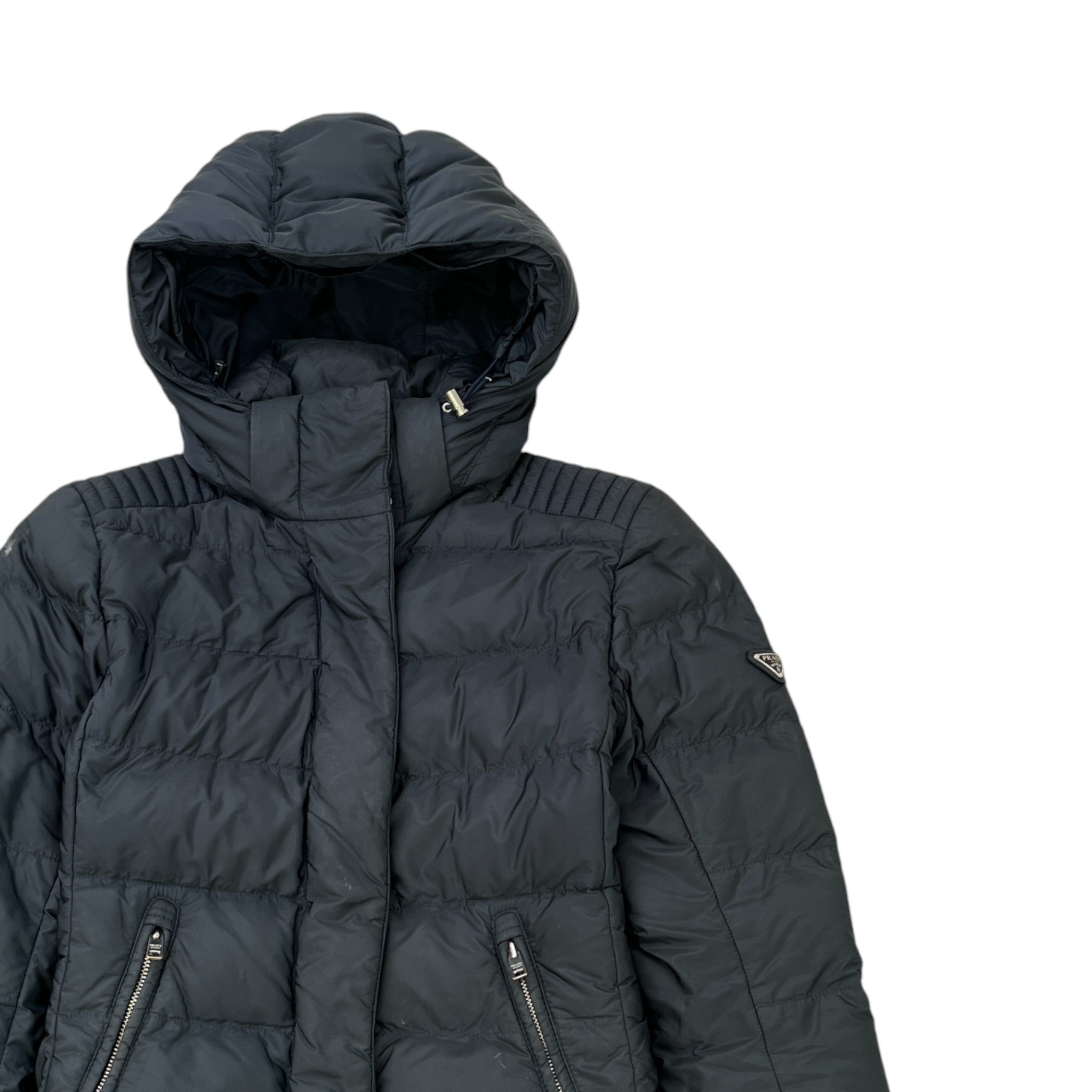 Women's Plaque Logo Re-Nylon Down Jacket Black Size IT 42 / UK 10