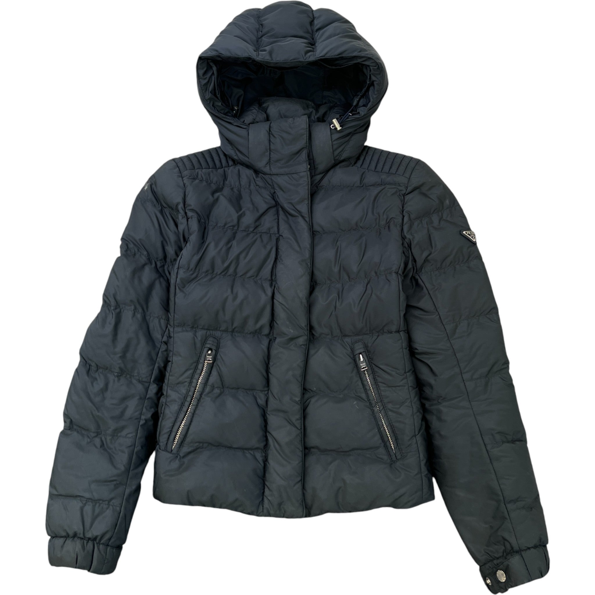 Women's Plaque Logo Re-Nylon Down Jacket Black Size IT 42 / UK 10