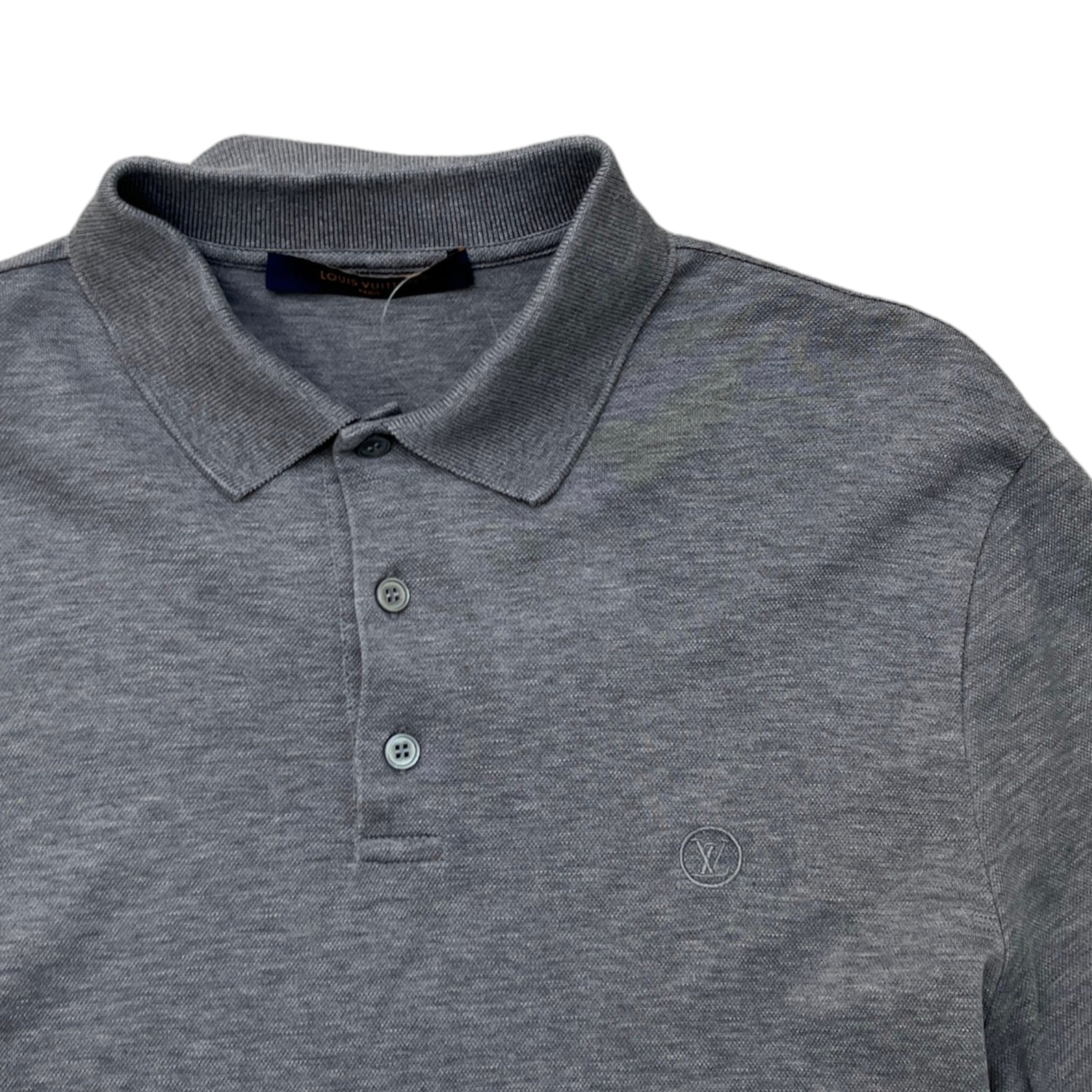 Men's Embroidered Circle Logo Polo Shirt Grey Size S