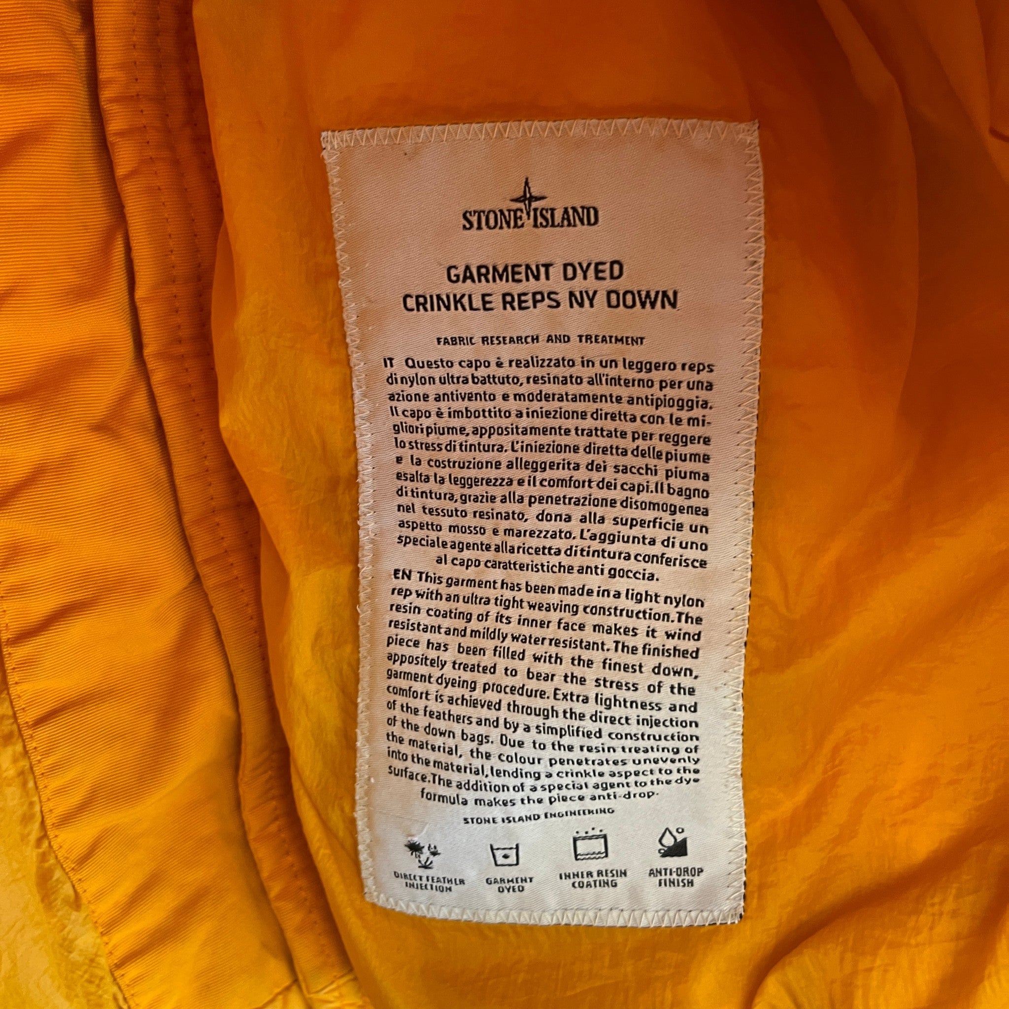 Men's Crinkle Reps Ny Down Down Jacket Orange Size L